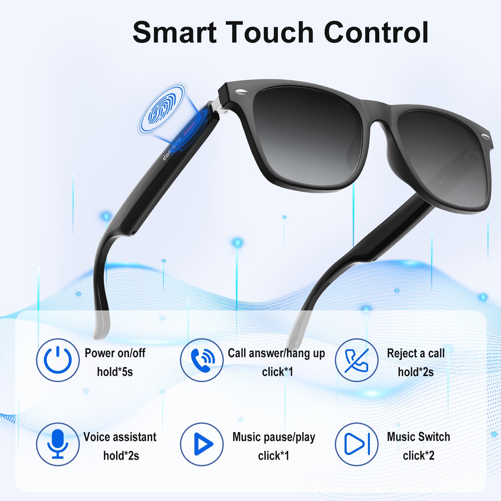 AI Lunettes intelligentes pour homme et femme - Traduction Bluetooth - 164 langues - Son à oreilles ouvertes - Microphone et haut-parleur - Appels mains libres - Protection UV et lumière bleue