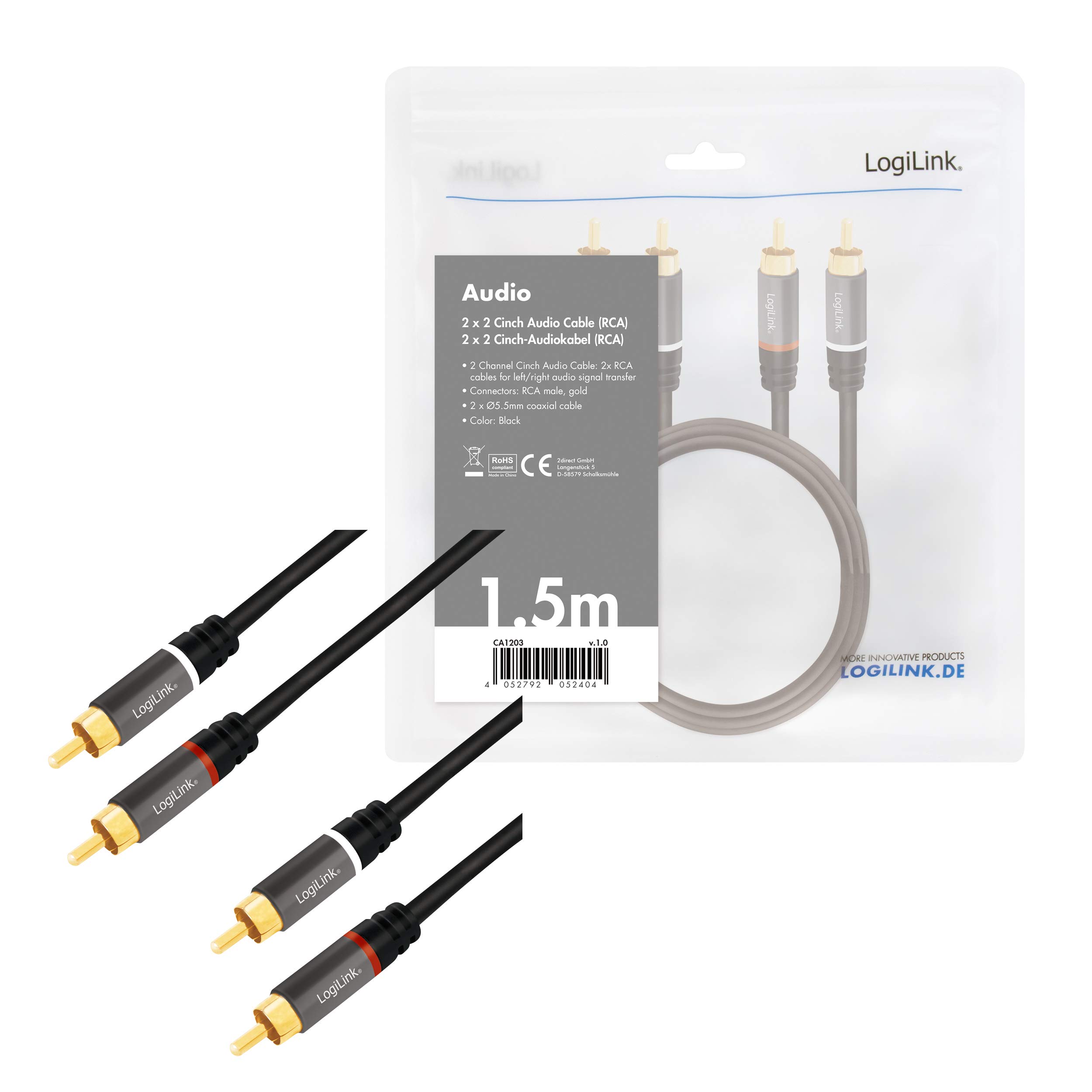 Câble Audio Stéréo 2x RCA (Cinch) - 0.2m, Double Blindage, Connexion Courte Pour Ampli, Chaîne Hi-fi, Home Cinéma
