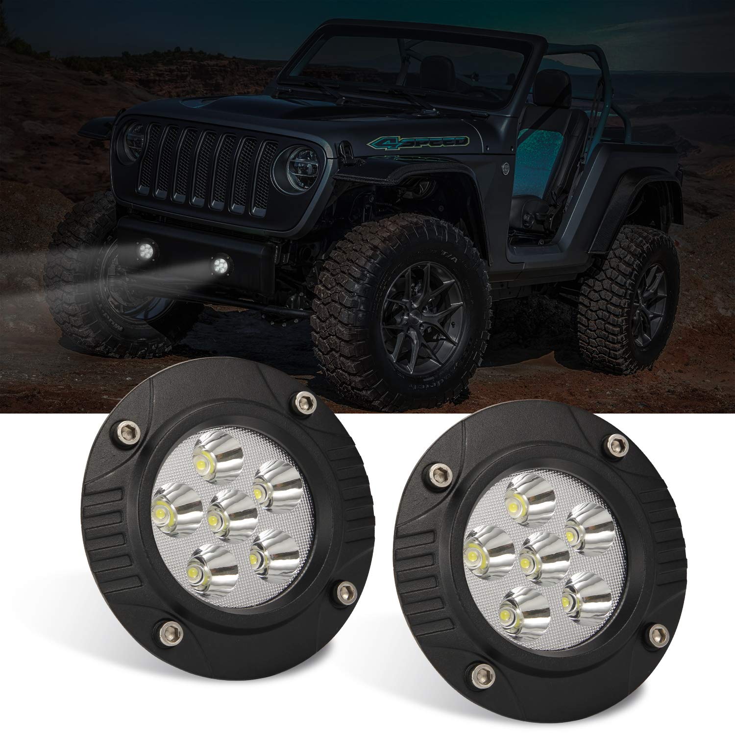 Luz de Trabajo Led Redonda empotrada de 2 Piezas de 5 "Pulgadas 18W 6000Lm Uso para Cuentas de lámpara 12V 24V 4x4 camión Todoterreno SUV Barco ATV Luz antiniebla Luz de Coche