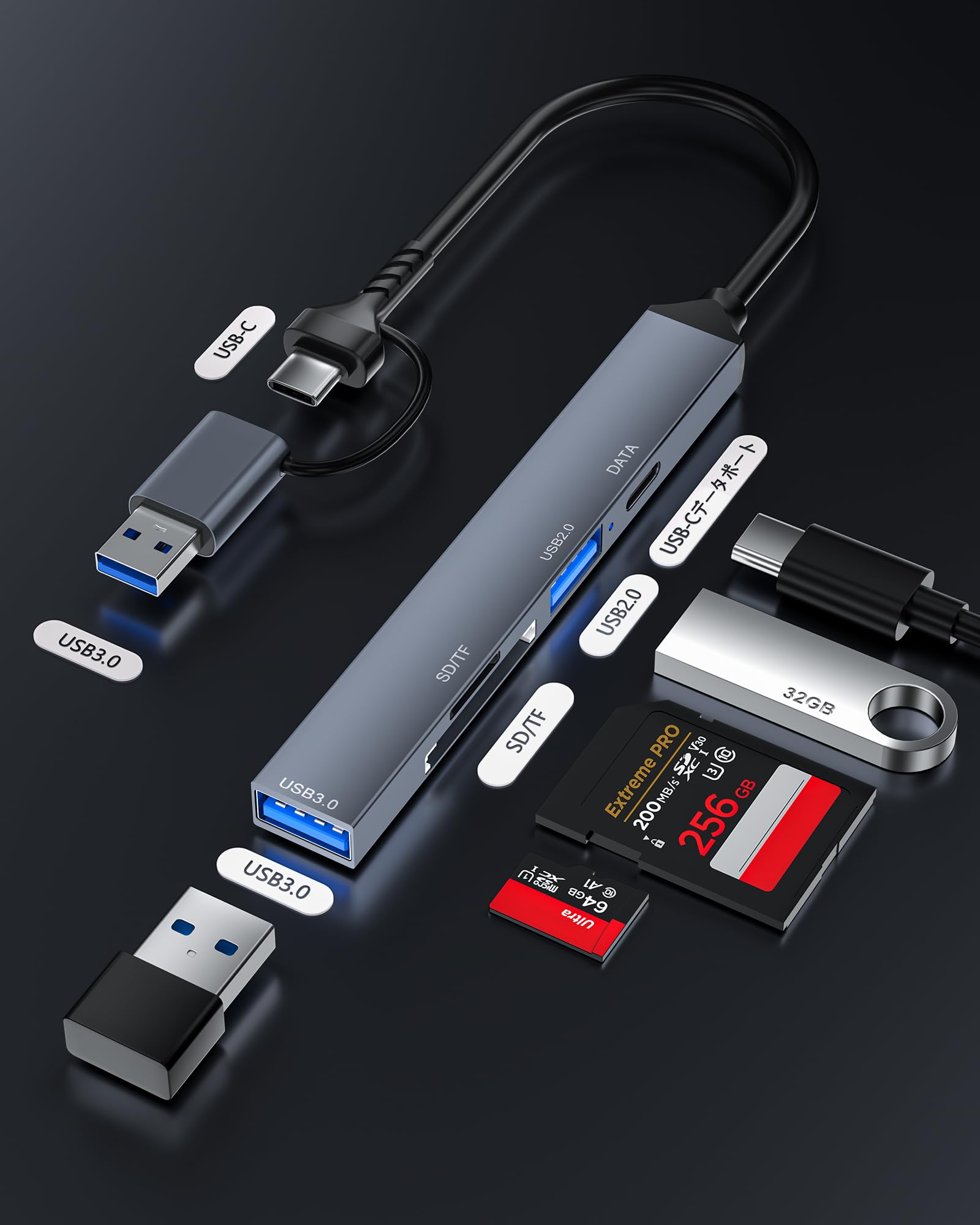 Amazon | USB 3.0 ハブ MicroSD/SDカードリーダー Type-C & Type-A対応