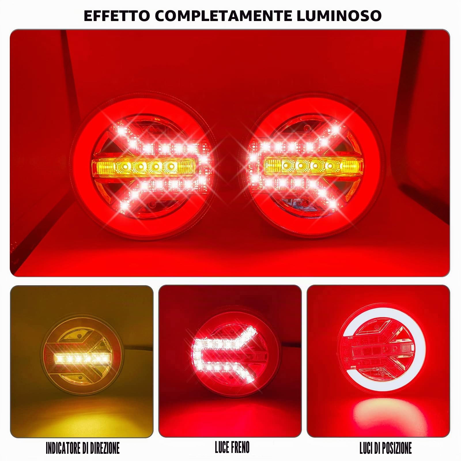 2 fanali posteriori a LED rotondi, 12 V, 24 V, universali, per camion, con certificazione ECE, impermeabilità IP67