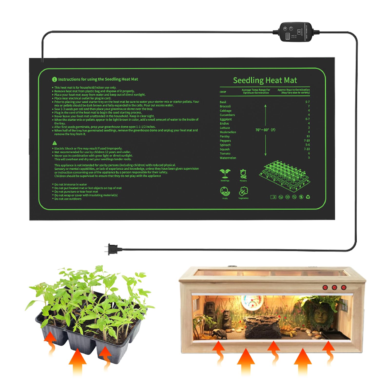 25cm*52cm Estera TéRmica para PláNtulas, Estera Calefactora para Plantas, Alfombrilla Térmica para Plantas con Termostato, para Jardinería Invernaderos Semillas de Cultivos Germinación Cultivo