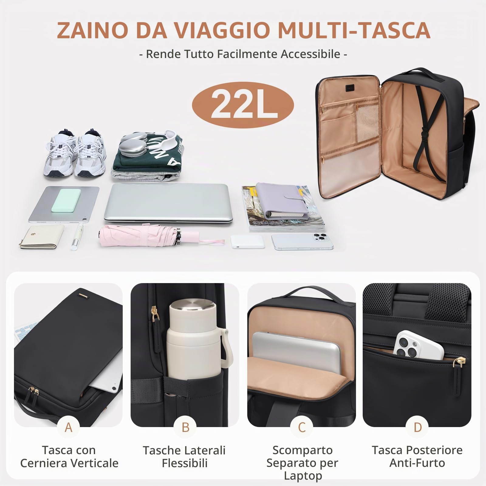 GOLF SUPAGS Elegante Zaino per Laptop da Donna Approvato Dalla Compagnia Aerea Perfetto per il Lavoro, l'università e i Viaggi Zaino Multifunzionale Casual Adatto a Notebook da 17,3 Pollici