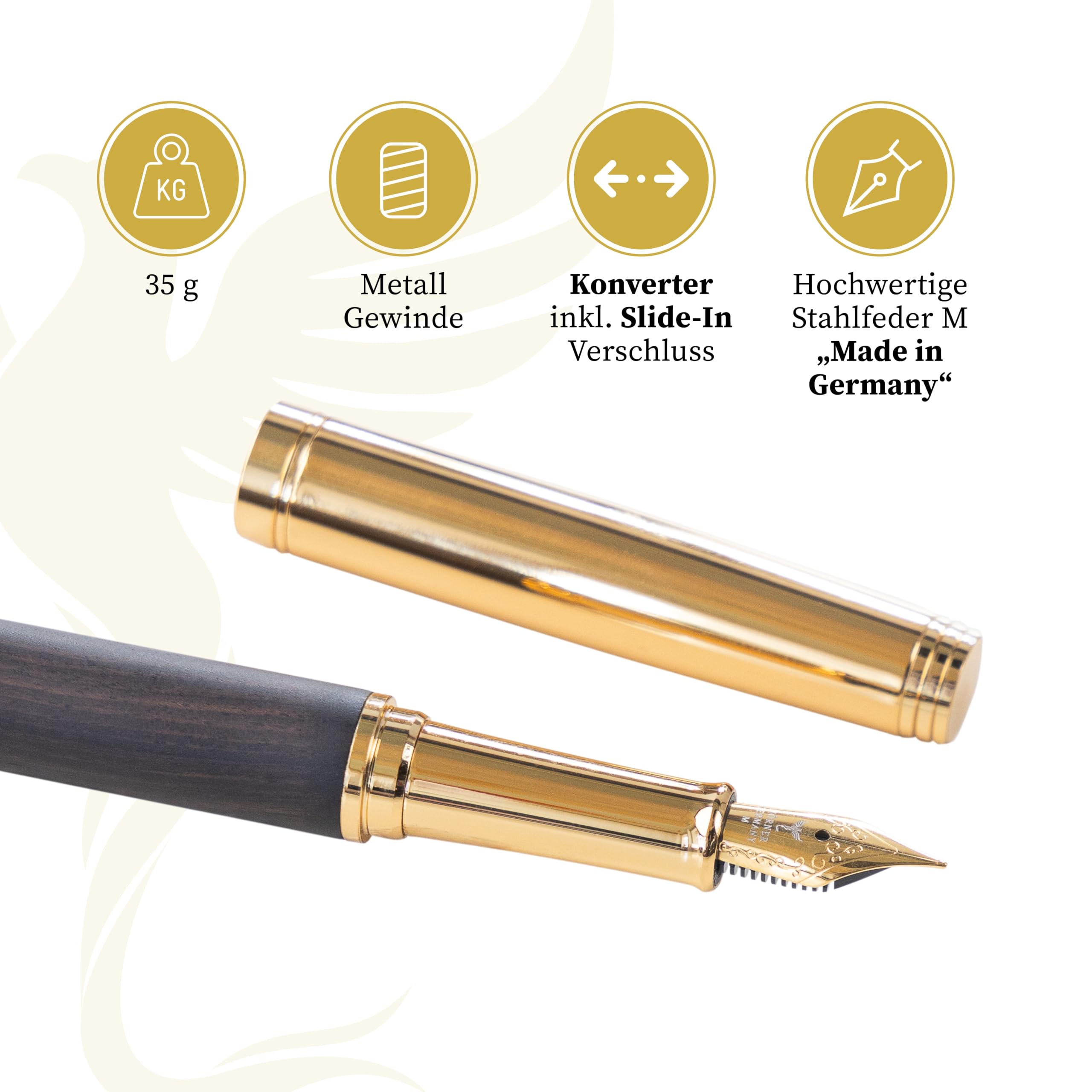 Hörner Legno - Hochwertiger Füllfederhalter Ebenholz inkl. Konverter I Premium Geschenkbox I Luxus Design I Edel Feder „Made in Germany“ I Attraktiver Stift für Herren und Damen I fountain pen
