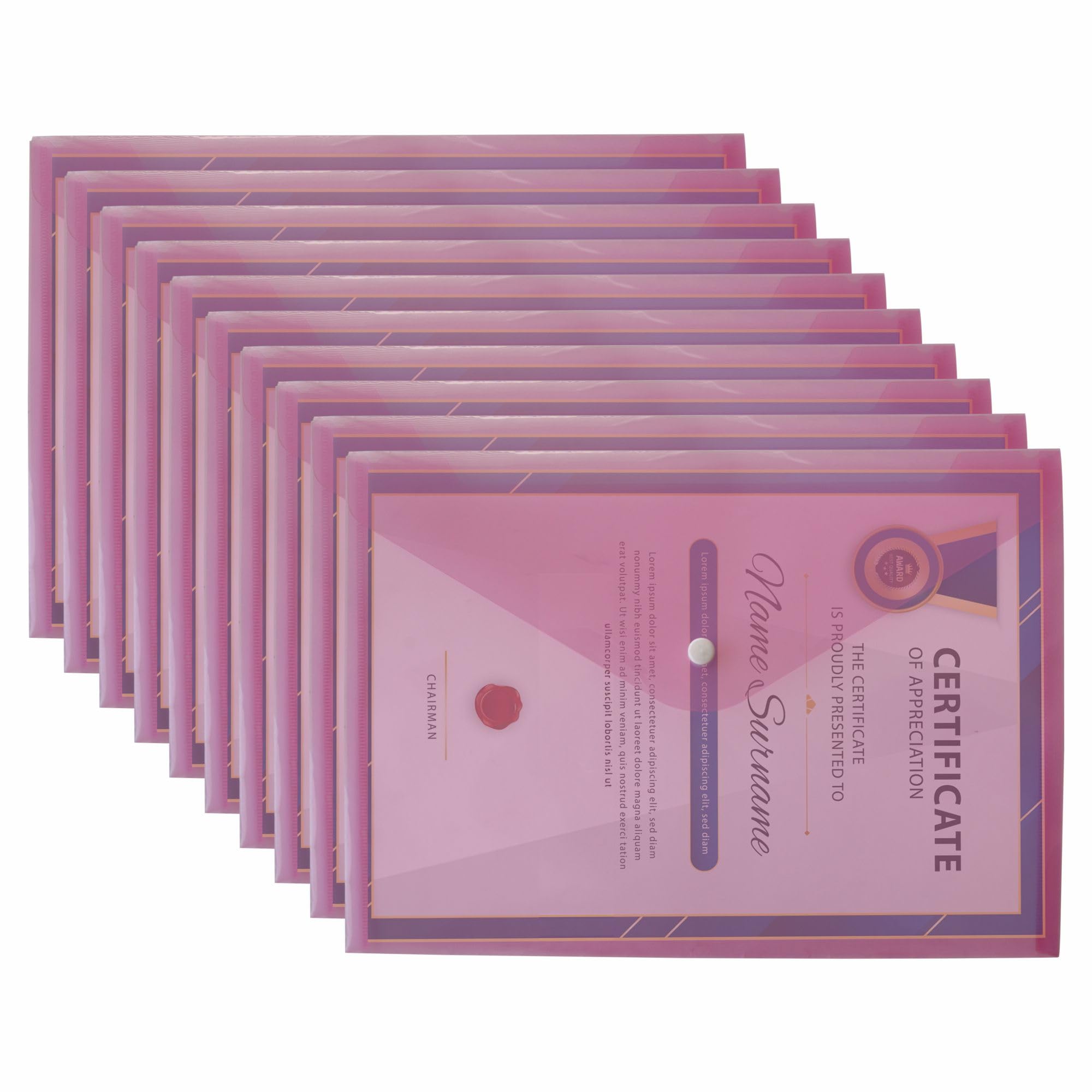 M1SS A4 Clear Document Folders Plastic Wallets Folder - 50 Pack 𝗕𝗨𝗟𝗞 𝗕𝗨𝗬 Popper Wallet with Button Closure (Pink)