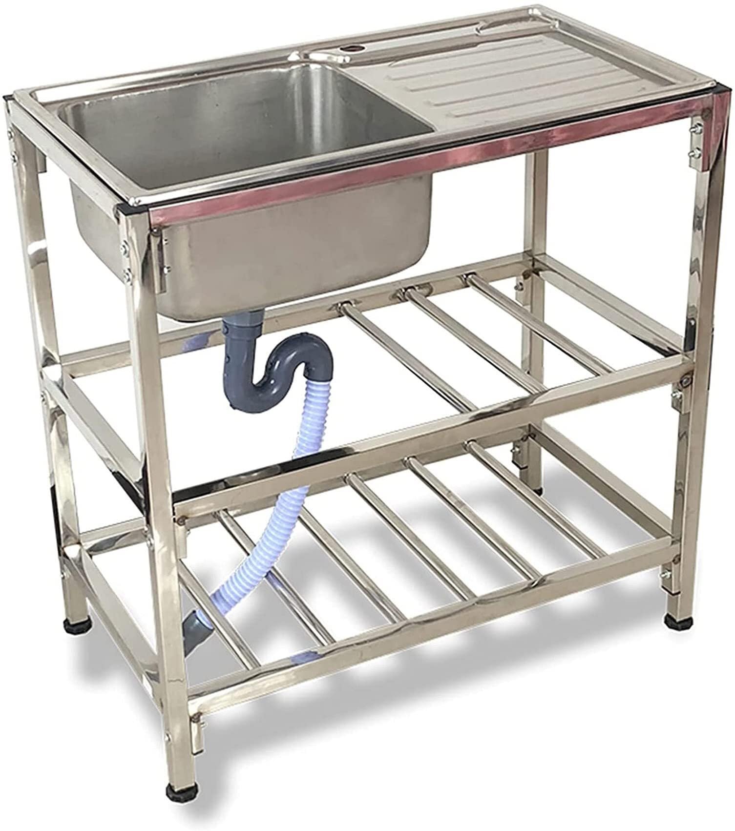 SDdPulse Single Bowl Stainless Steel Commercial Kitchen Sink - Ideal for Restaurants, Laundry Rooms and Outdoor Use, Double Layer, No Tap