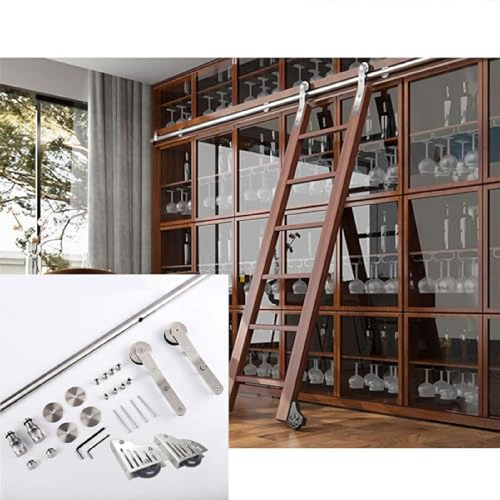 Kit de herrajes para puerta de escalera corrediza con riel de tubo redondo inoxidable