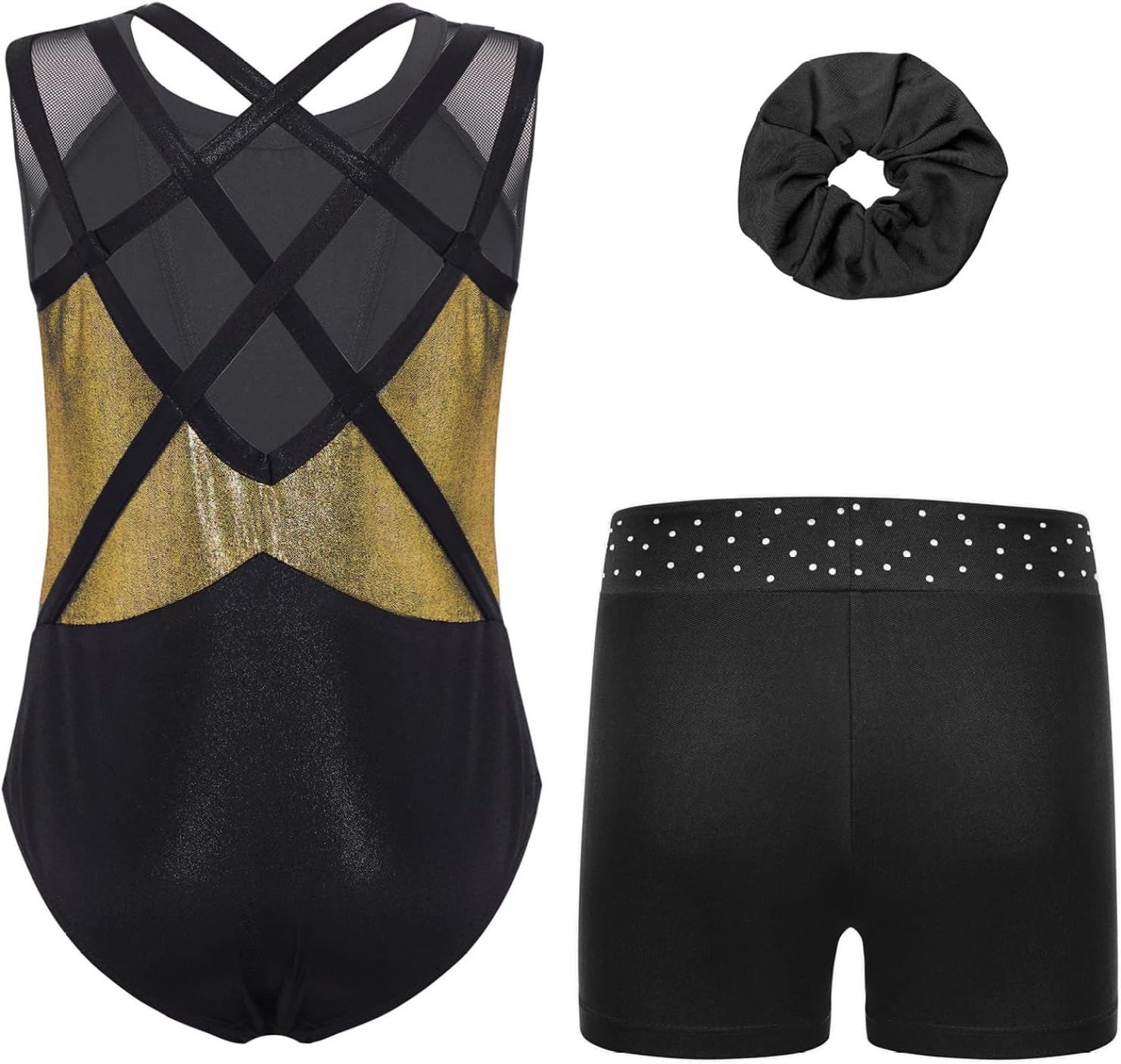 Gymnastics Leotard for Girls Sleeveless Sparkle Dance Bodysuit Athletic Unitard with Shorts Hairband