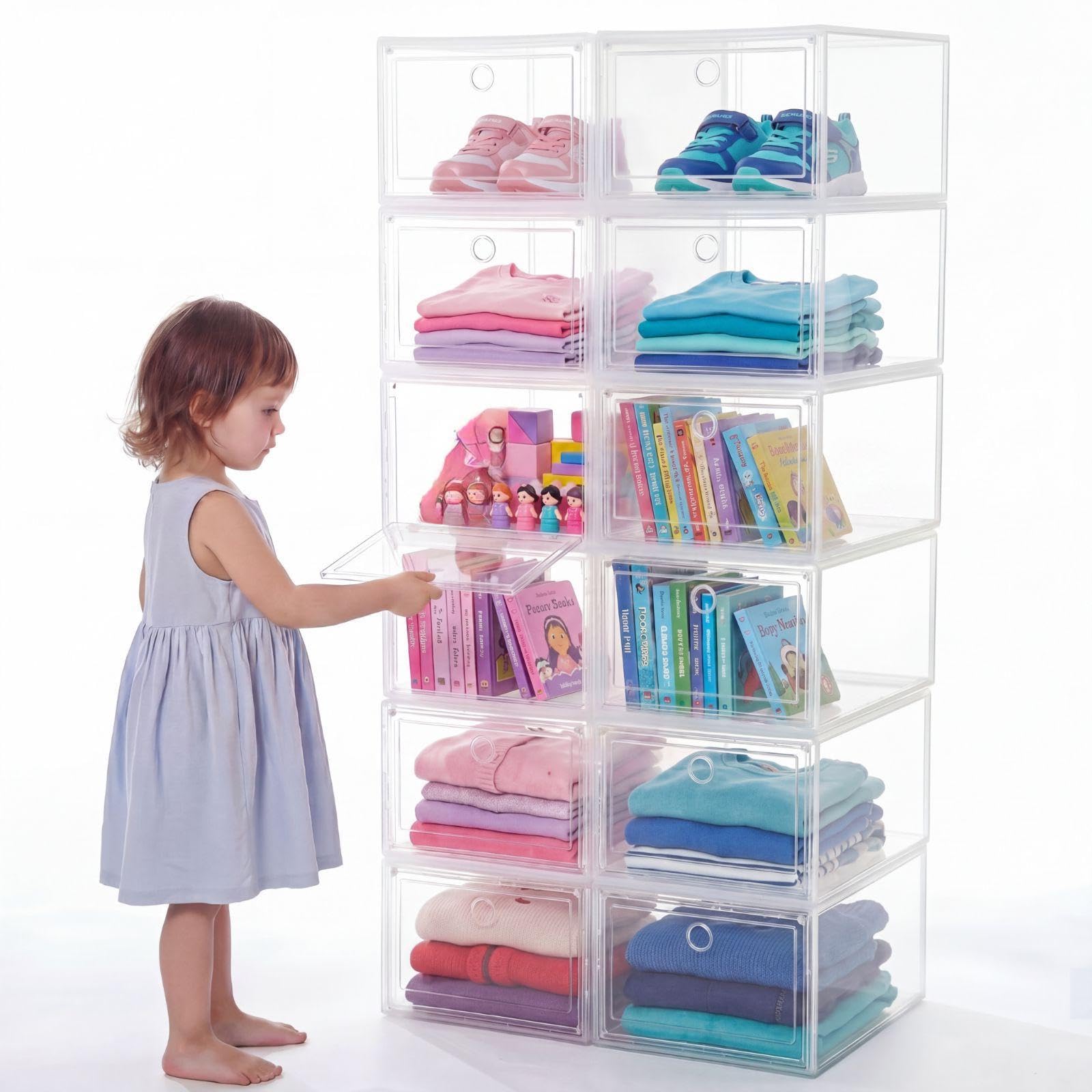 Photo 1 of Acellegic 10 Pack Clear Stackable Storage Bins with Front Door
