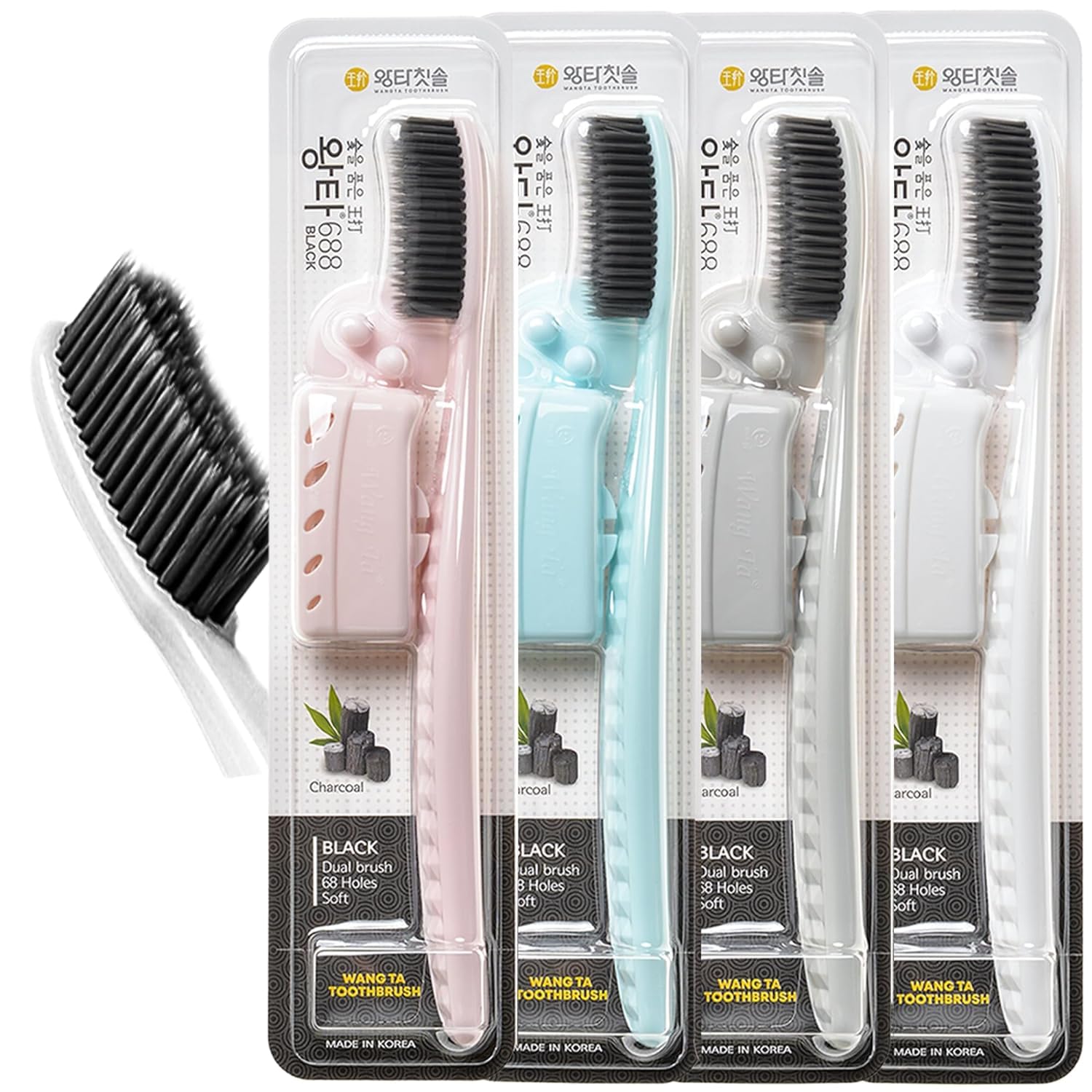 WANGTA Toothbrush 4pcs, Twice as Wide as Regular Brush Head, More Comfortable and Easier Brushing (Black Brush)-image-2