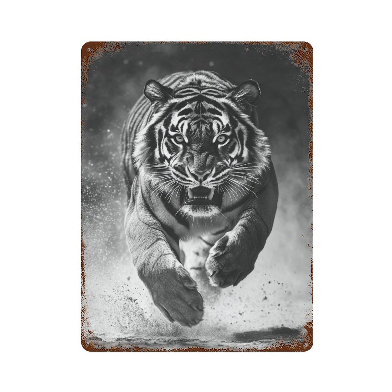 Powerful Tiger Running Retro Metal Sign 15.7"x11.8", Novelty Wall Decor for Farmhouse, Kitchen And Entryway Decor