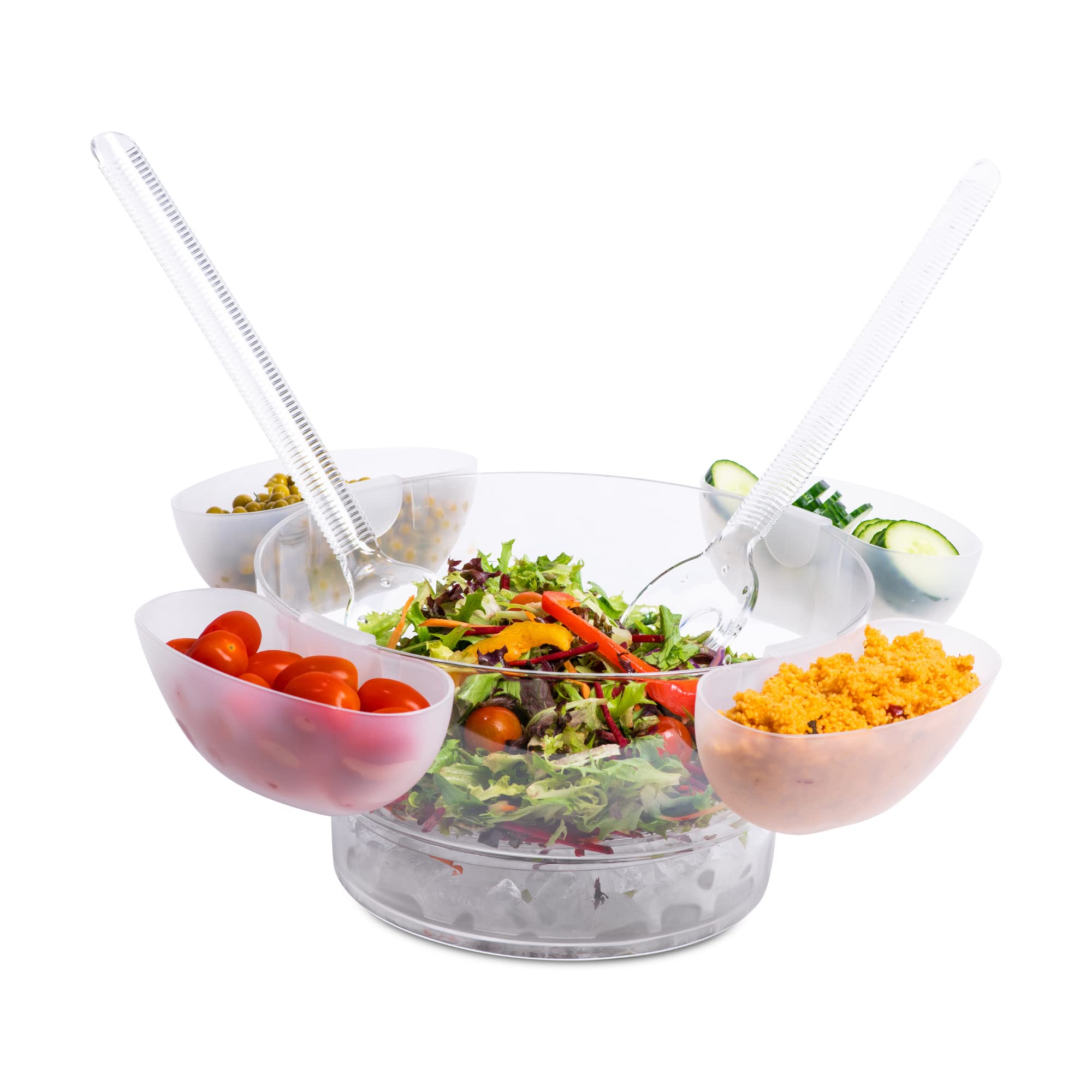Dine@Drinkstuff Transparent On Ice Acrylic Salad Bowl With 4 Side Dishes And Salad Servers