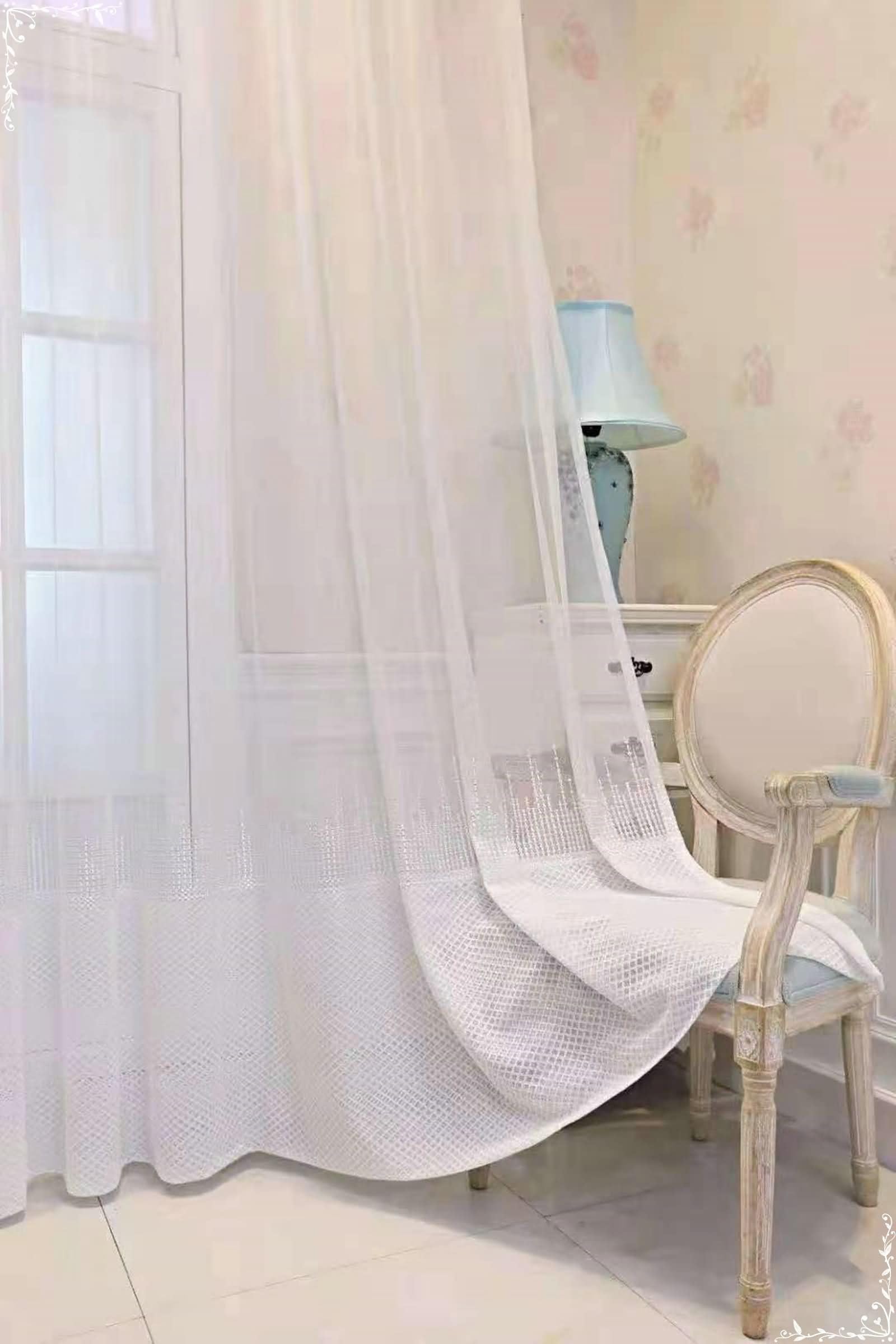 Cortina Ventana Ojales,2 x 86W x 160H CM,2 Piezas Cortinas Visillo Dormitorio Bordado Cortina Habitacion Matrimonio Blanco