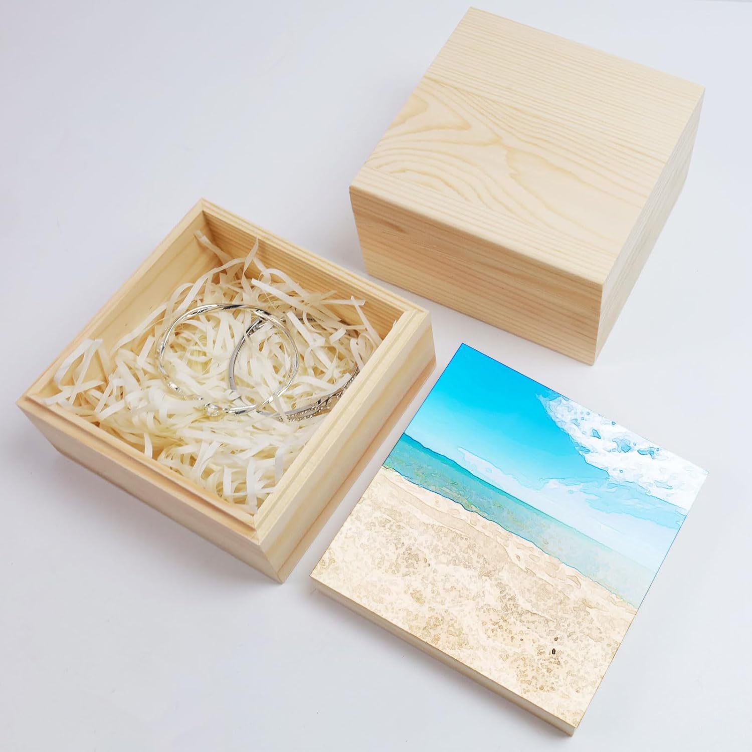 MY MIRONEY 2Pcs Wooden Unfinished Storage Box with Top Lid 5.91" x 5.91" Square Wooden Pine Box DIY Craft Stash Boxes for Arts Hobbies and Home Storage
