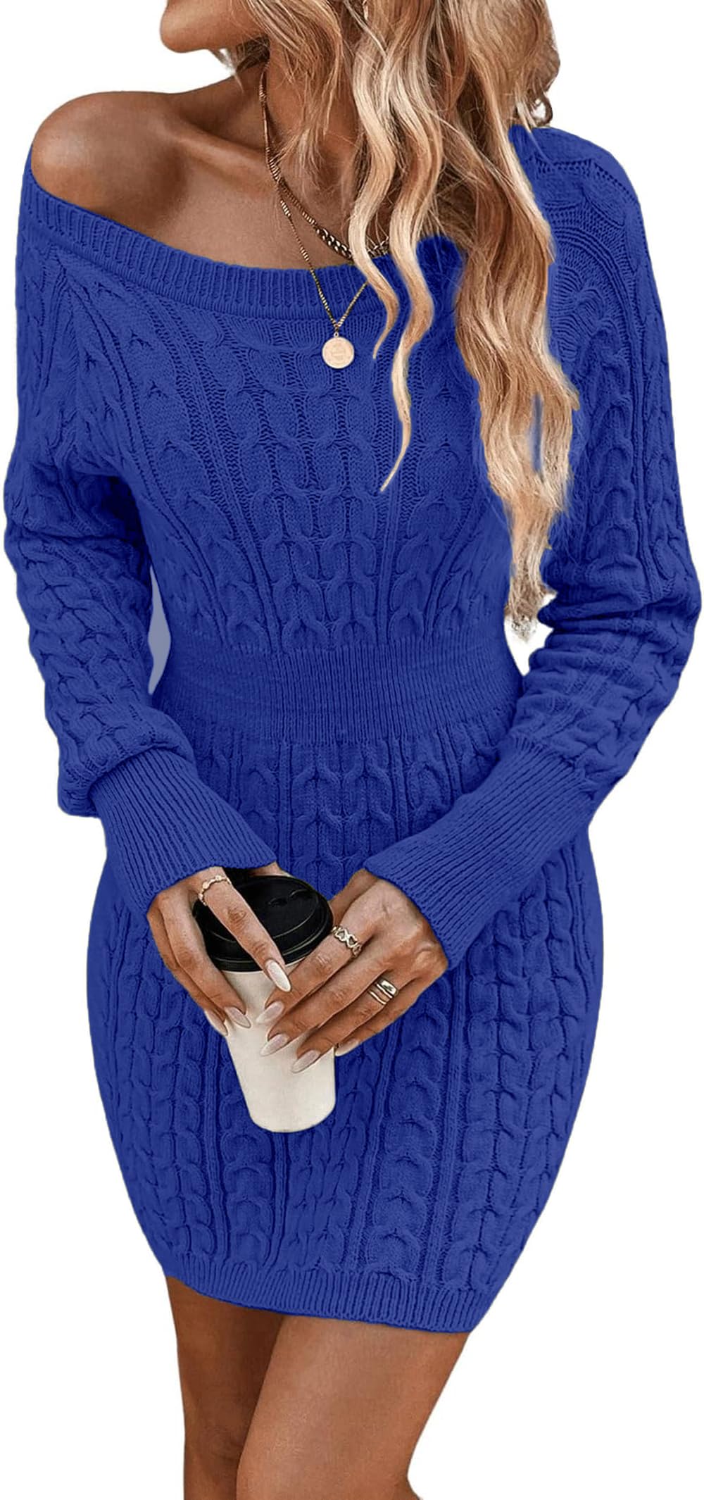 ELFIN Robe en Tricot Moulante pour Femme - Élégante Robe d'automne et d'hiver - Col Rond - Manches Longues - Robe décontractée - Mini Robe Sexy en Tricot