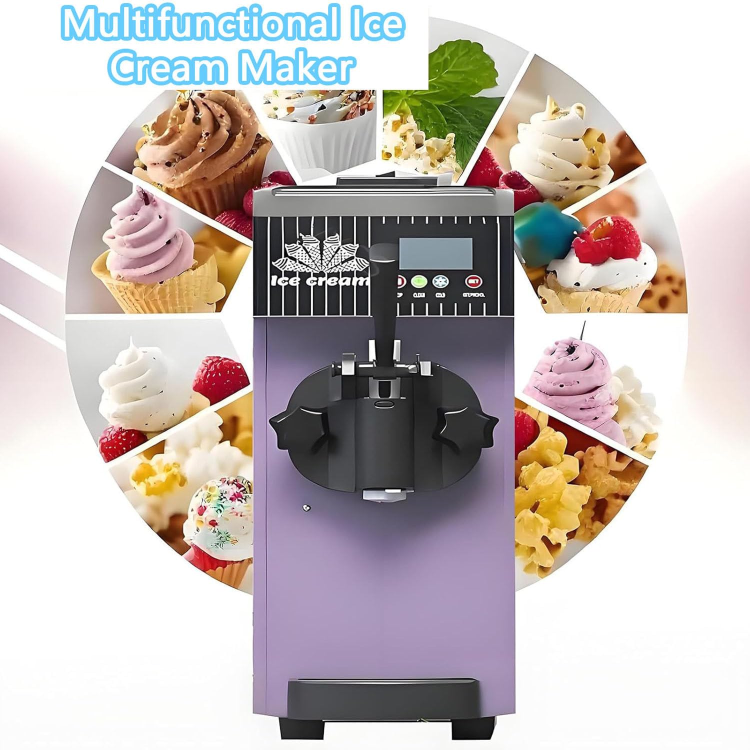 Máquina de Helado Comercial - Encimera Soft Serve Maker, 450W, 4-5 Kg/H Rendimiente, Pantalla táctil, Auto Clean, Ideal para Restaurantes y Snack Bars