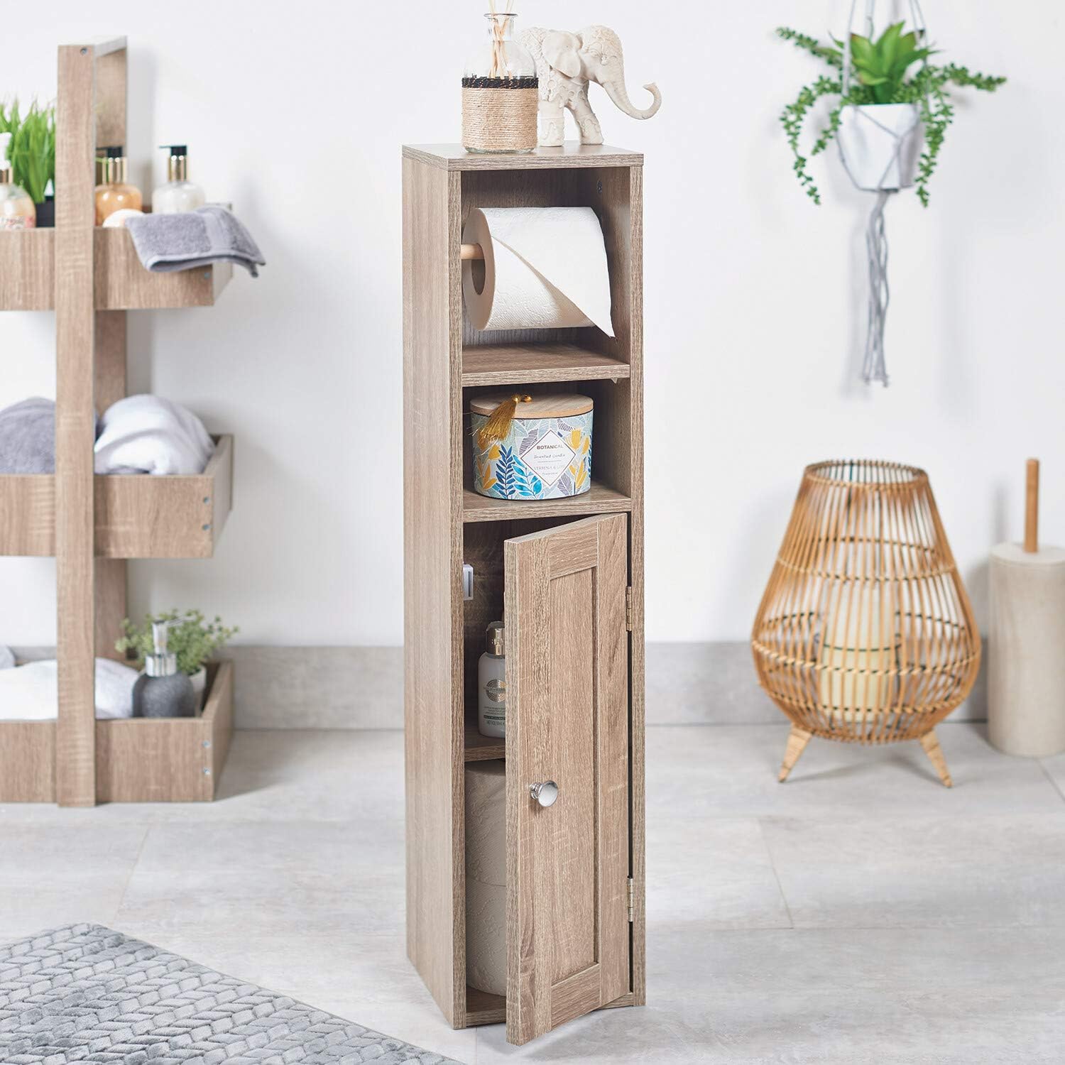 Wooden Oak Toilet Roll Free Standing Bathroom Toilet Roll