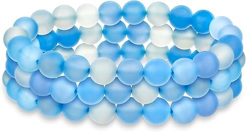 Vista 24 de Bling Jewelry Juego de 3 pulseras elásticas unisex apilables con cuentas redondas de 0.315 pulgadas para mujeres, adolescentes y hombres, multihebra