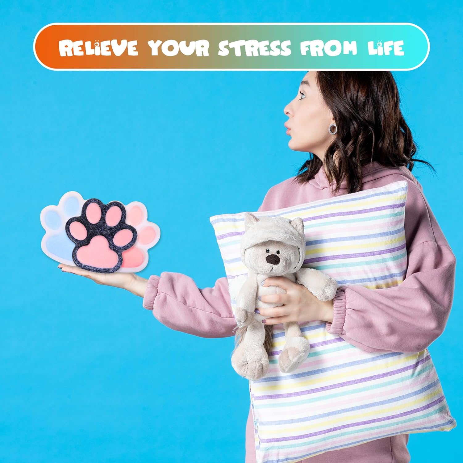 1pcs 5.5in Big Cat Paw Squishy FuFu Squishy Cute Adorable Soft Silicone Squeeze Toy for Stress Relief Kawaii Squishies PVC Toys,OPP Packaging Gifts for Kids Teenage