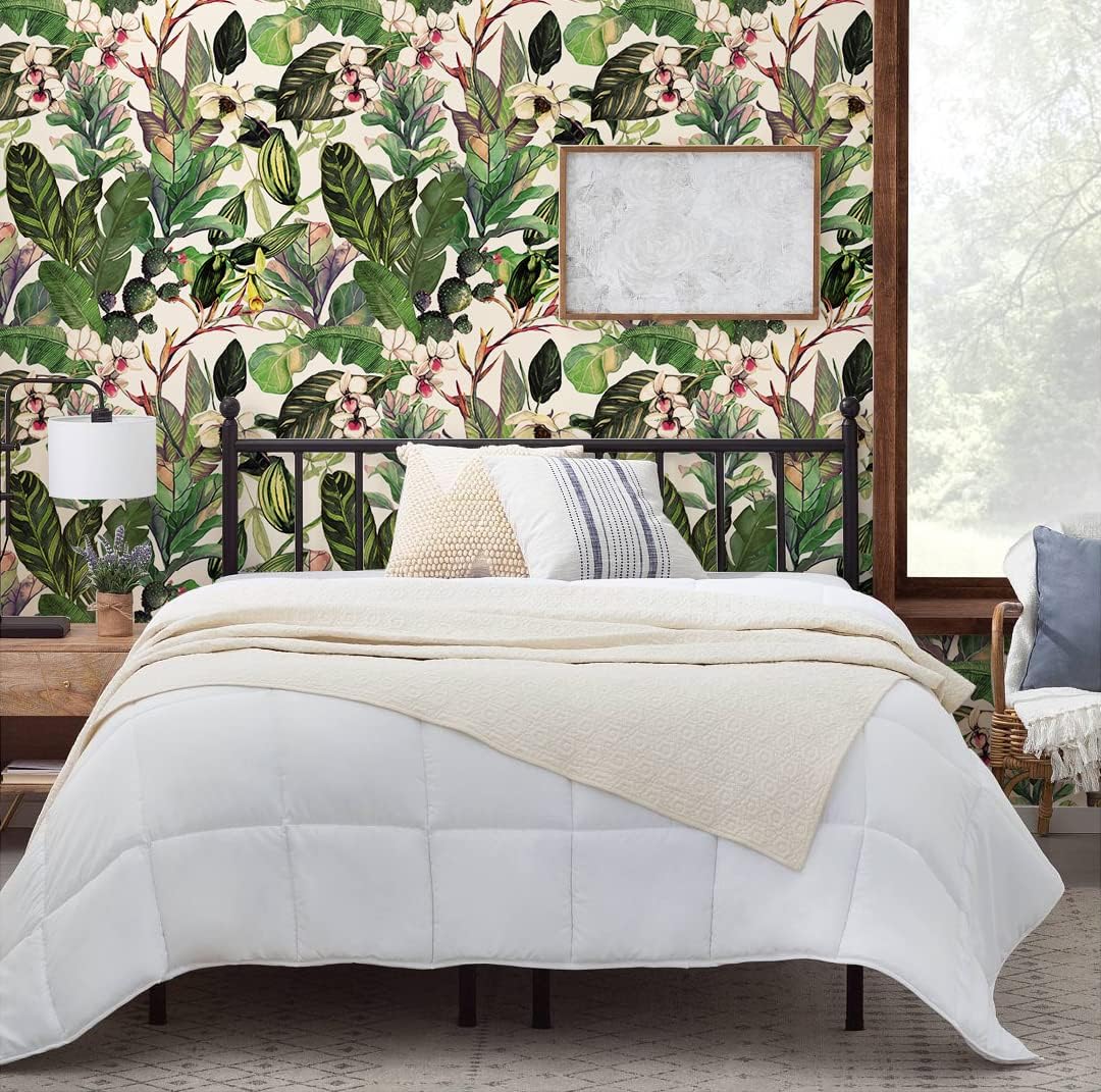 Peel and Stick Wallpaper Boho Palm Leaf Tropical Floral Wallpaper for Bathroom Removable Wallpapers for Renter Leaf Botanic Contact Paper for Cabinet Accent Wall 17.5 x 118 in