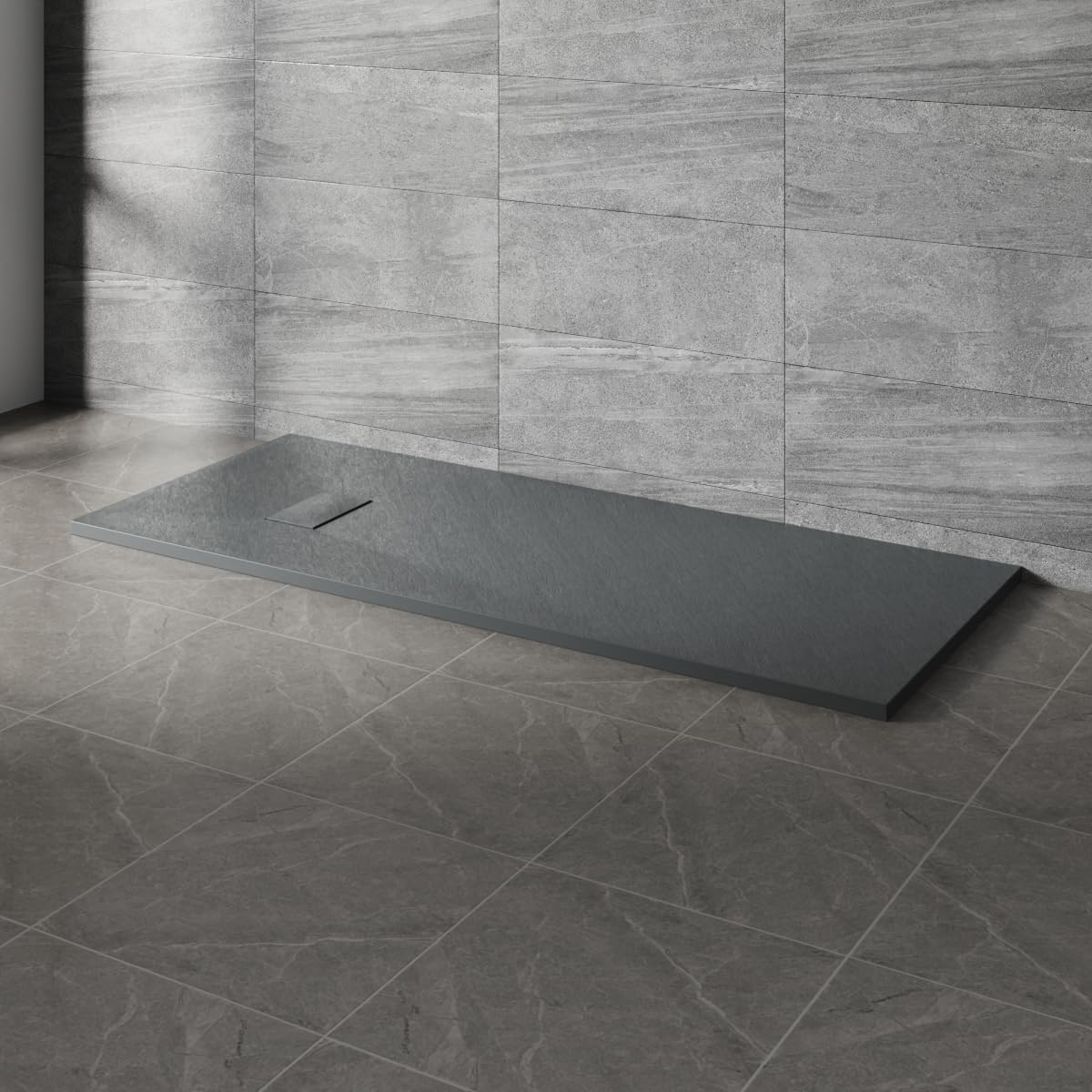 NRG 1800x700mm Anthracite Rectangle Shower Base Tray SMC Slate Effect Slip-Resistance Bathroom Shower Enclosure Tray