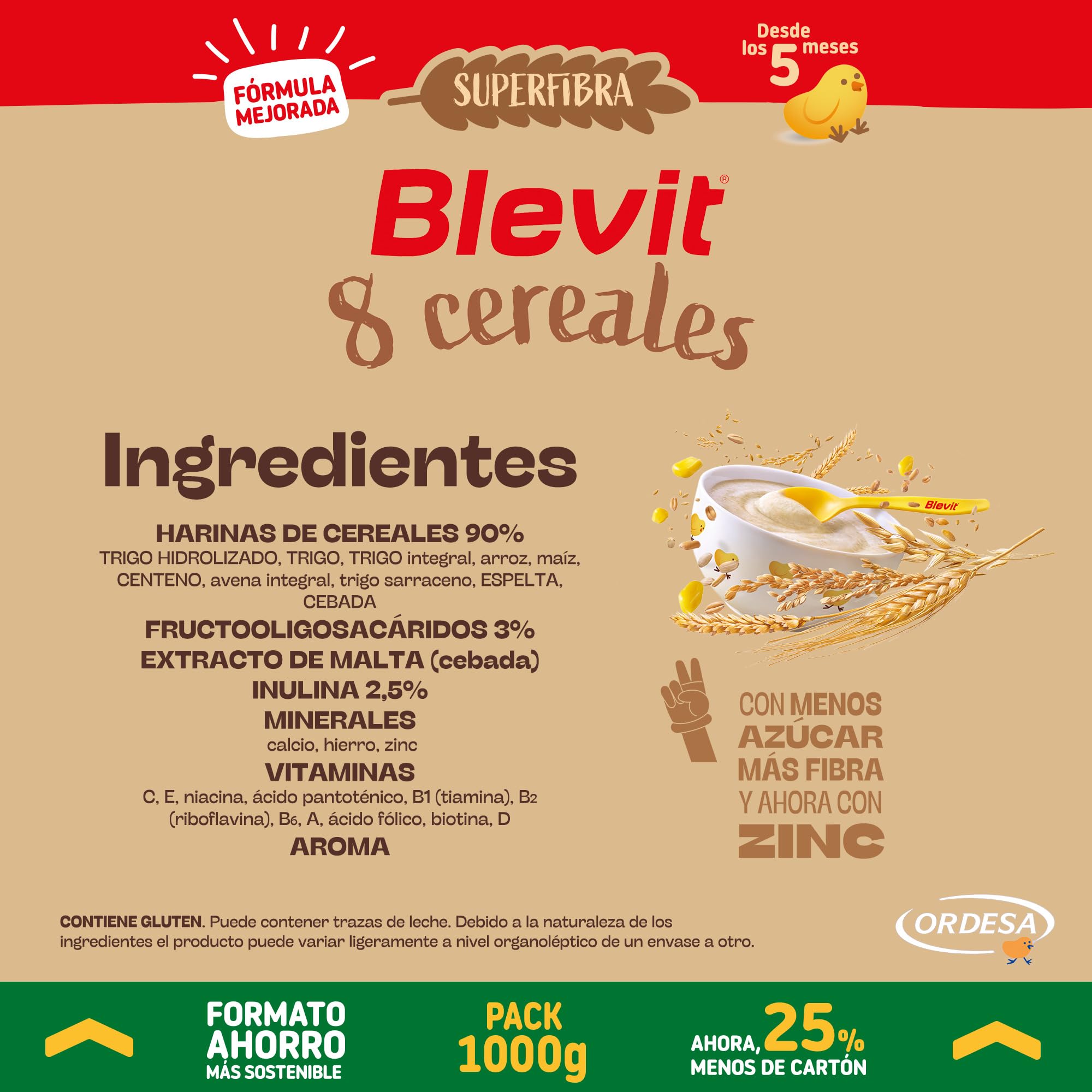 Blevit Superfibra 8 Cereales 1kg Papilla para Bebé 5 Meses Vitaminas Minerales Fibra