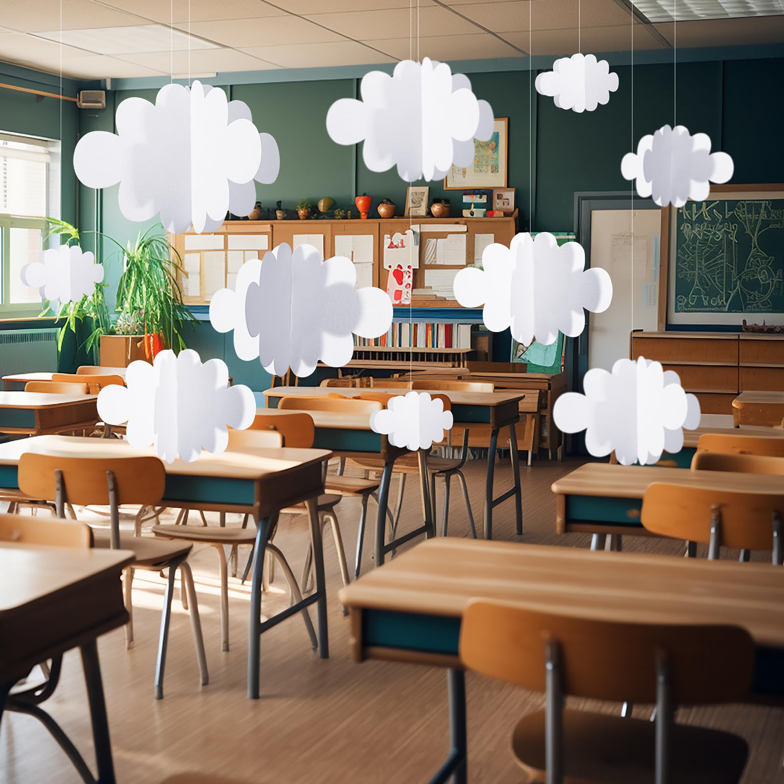 8 Pcs Classroom 3D Cloud Decoration Hanging for Ceiling Party Decoration Artificial Cloud Ornament Hanging Ceiling Wall Decor for Birthday Wedding Baby Shower Nursery Children Room(Lovely,White)