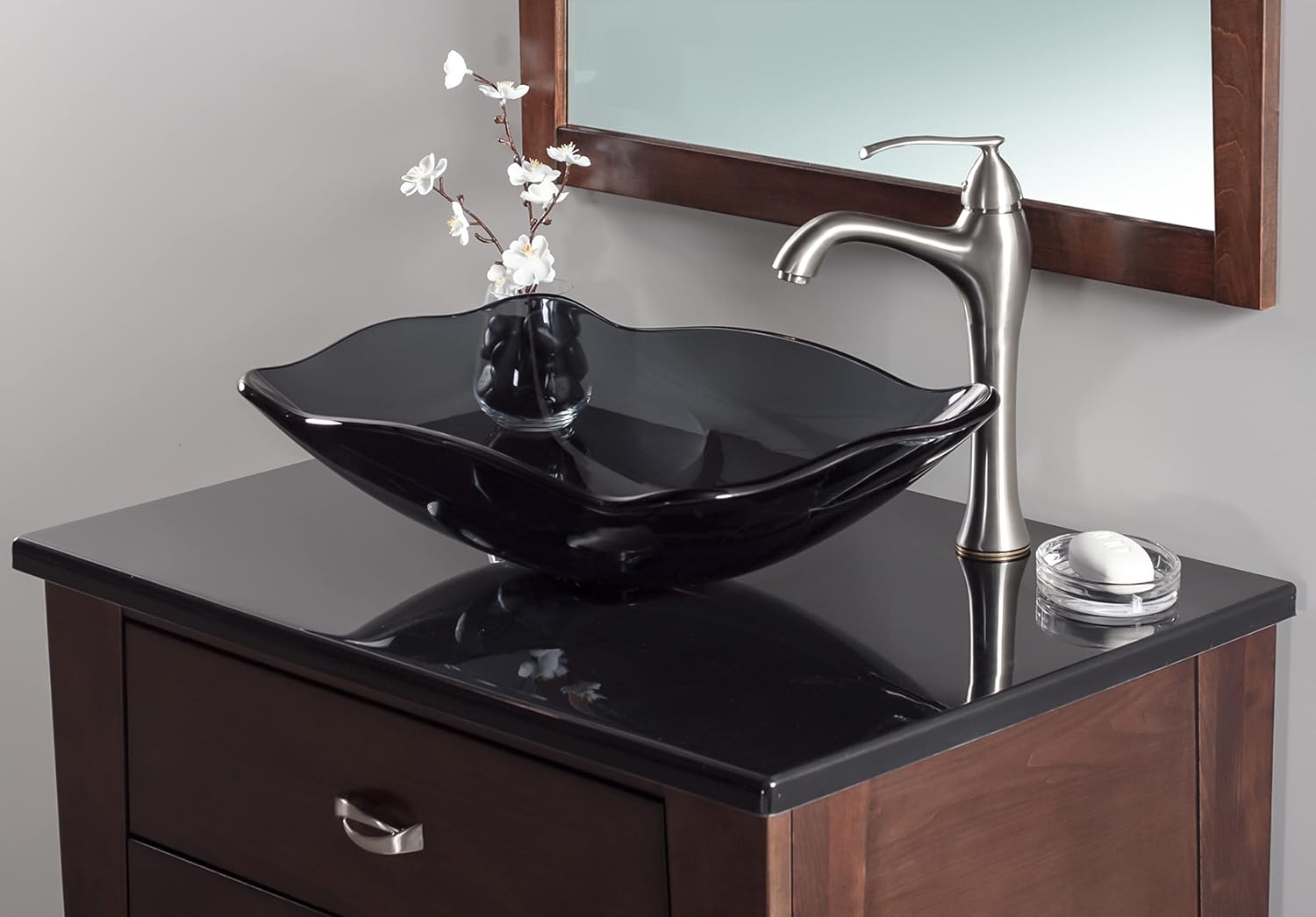 Miseno MNO-G713 Oval 20" Vessel Tempered Glass Bathroom Sink - Oil Rubbed Bronze Drain