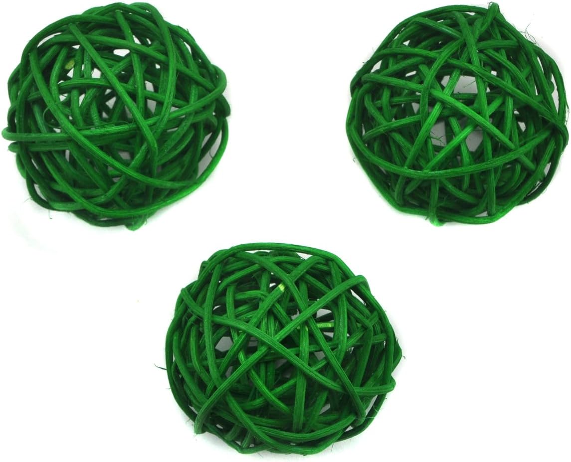 Ougual Natural Wicker Rattan Balls Table Wedding Party Hanging Wobble Ball Christmas Decoration (6cm, 10pcs, Grass Green)