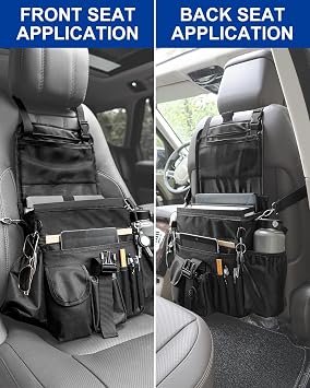 FifthQuarter Car Organizer Front Seat: Portable Large Capacity Car Organizers and Storage With Laptop Storage Adjustable Strap Seat Organizer Universal For Police | Driver | Office | Travel | Truck