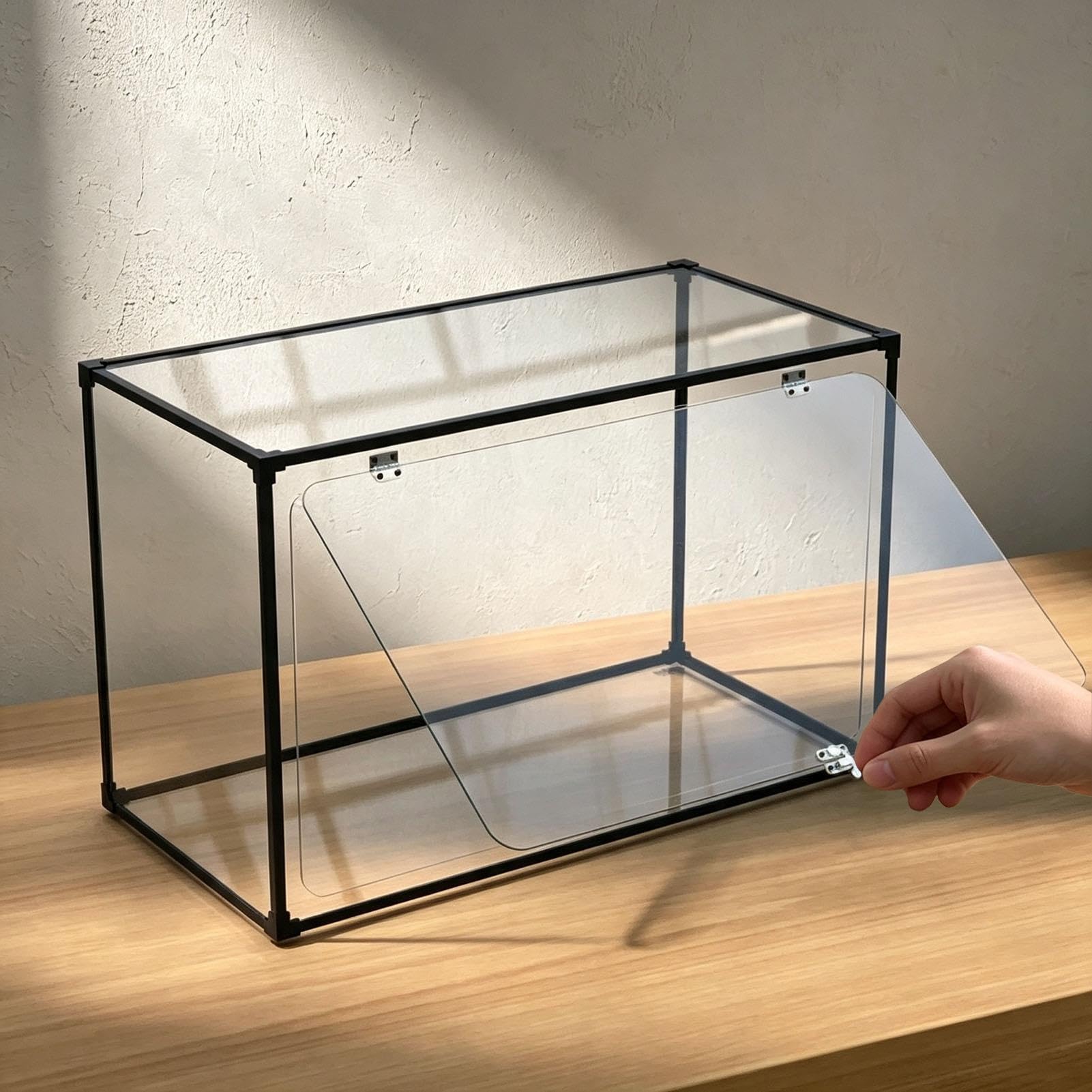 Vetrinetta Espositiva Vetrina Apribile in Acrilico con Maniglia/Cerniere | Scatola Portaoggetti in Acrilico da Assemblare, Alta 30 35 40 50 60 cm, Tessuto Antipolvere in Plastica per Trofei, Statuette