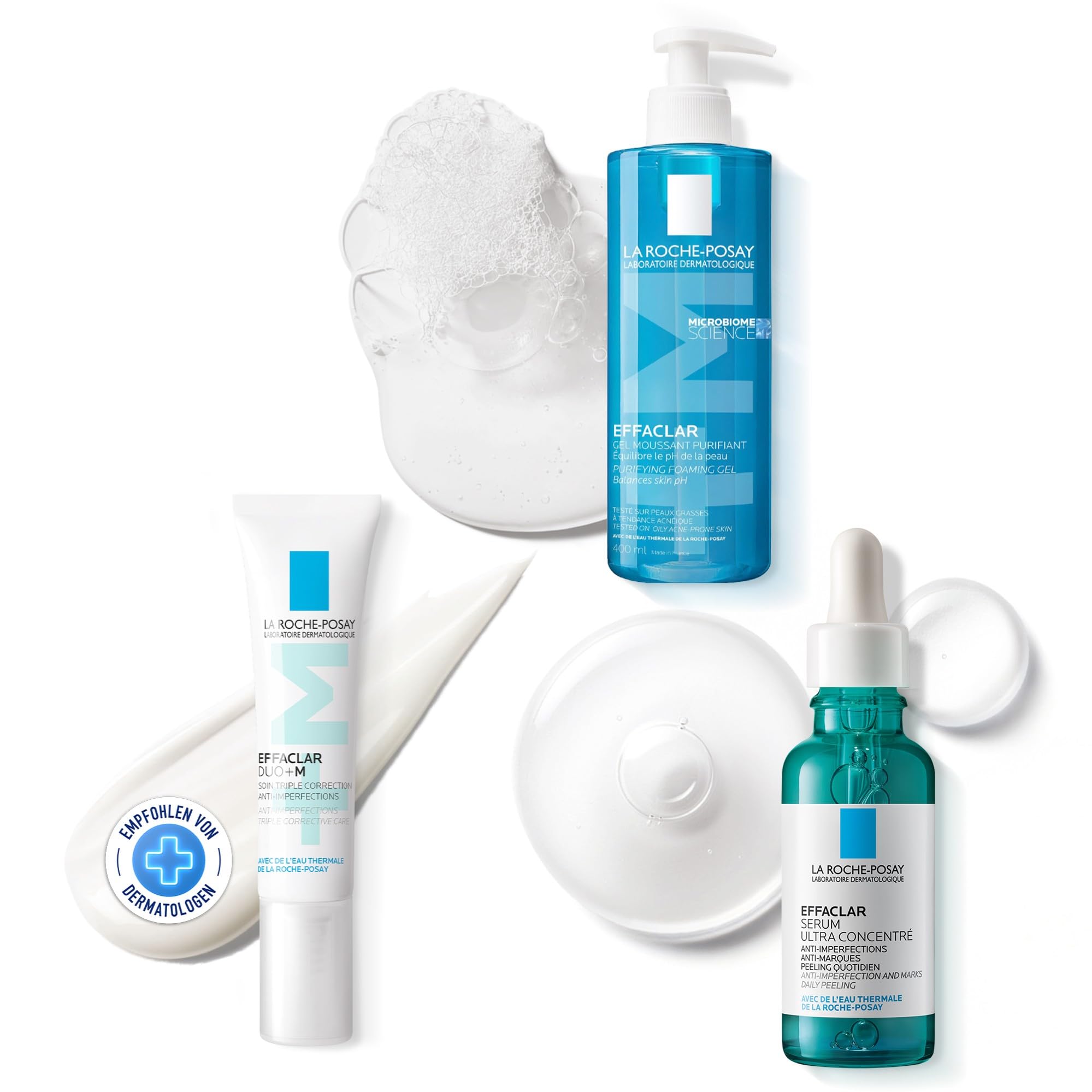 La Roche Posay Effaclar Set mit Schäumendem Reinigungsgel, Duo+M Creme & Hochkonzentriertem Peeling-Serum, Pflegeset gegen Unreinheiten & Hautglanz, Für Mischhaut & fettige Haut, 400ml + 40ml + 30ml