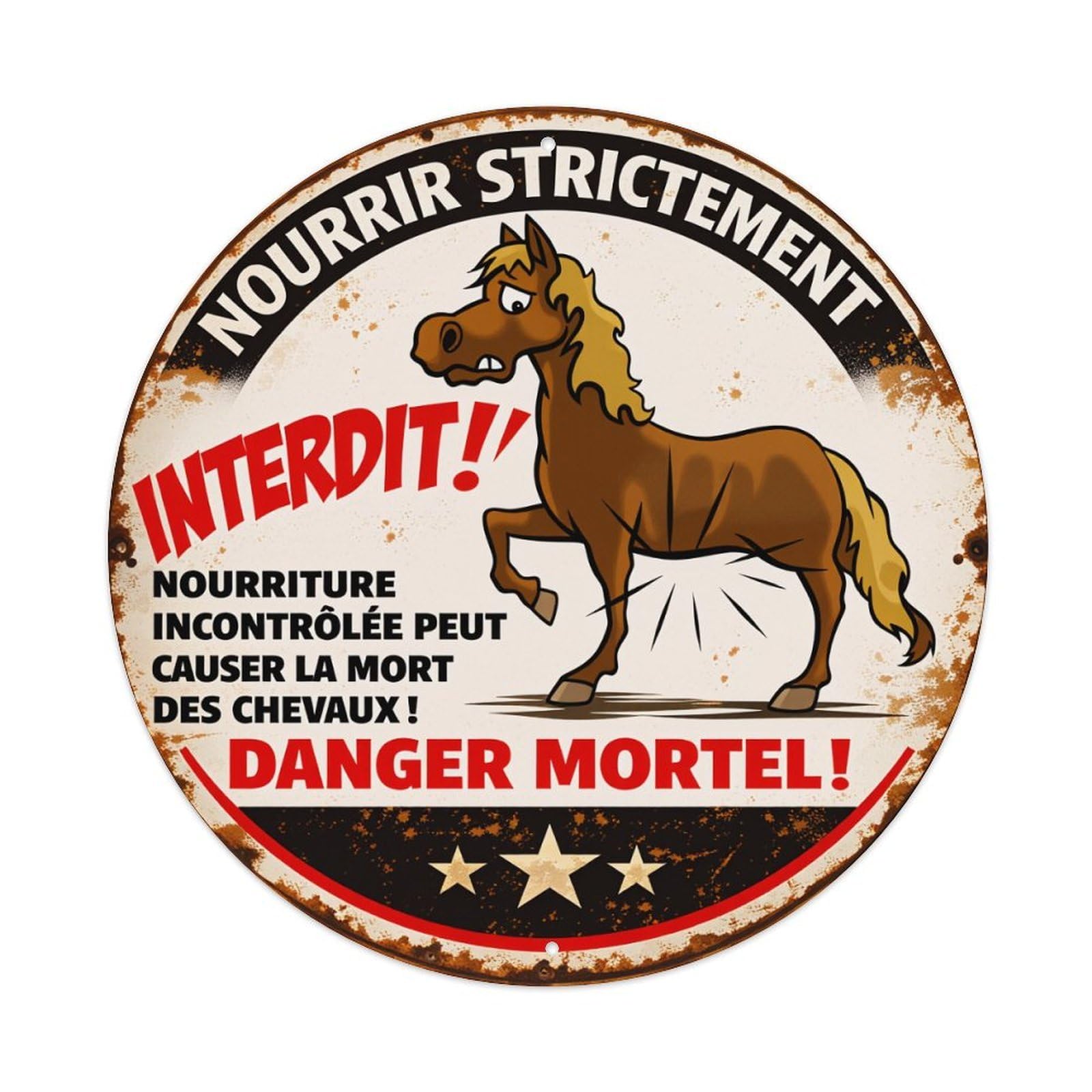 Horse Warning Sign Danger Mortal Forbidden Round Vintage Tin Sign,Retro Wall Art,Metal Poster for Home, Bar, Garage, Cafe, Rustic Indoor & Outdoor Decor, 8x8 Inches