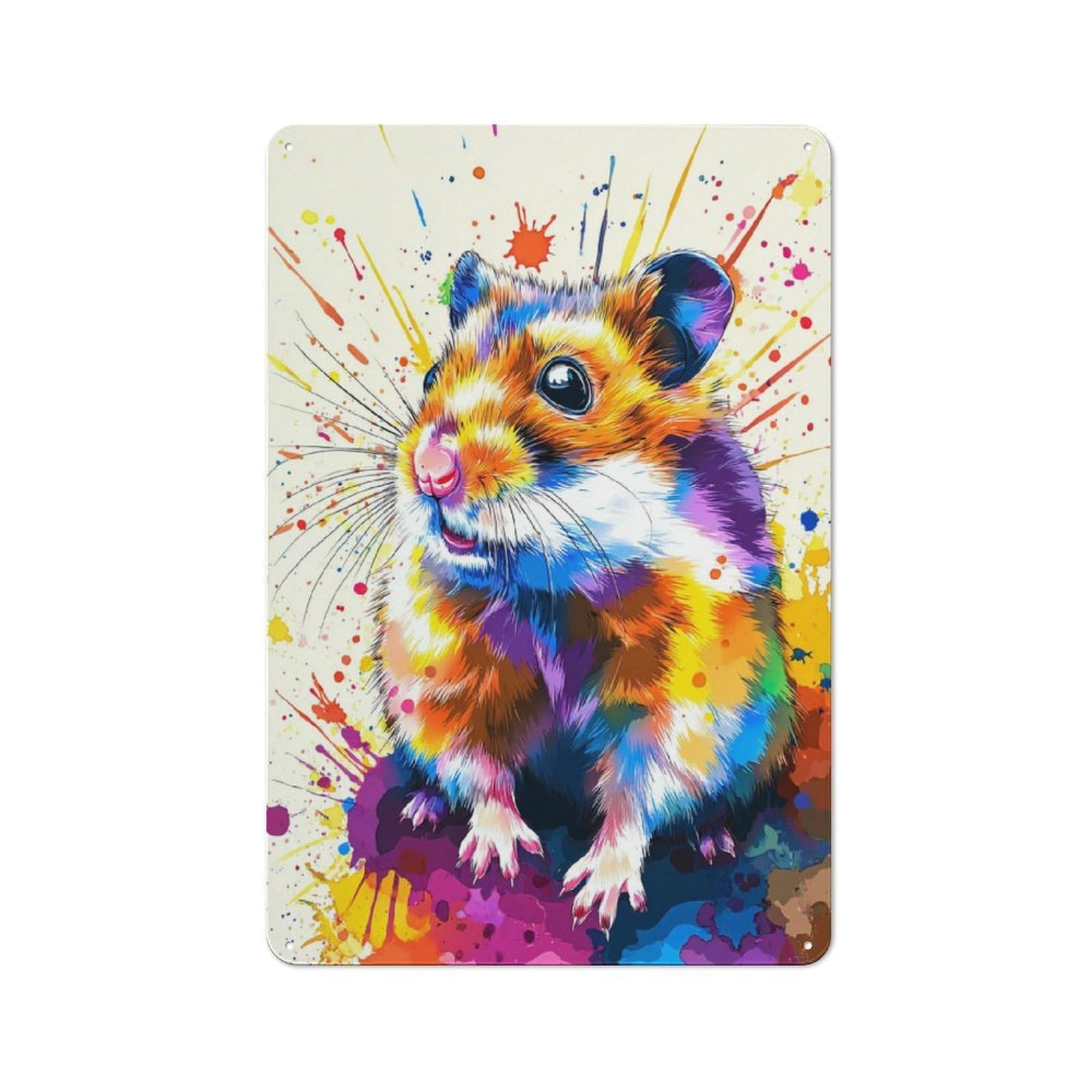 Junmoney Colorful Hamster Artwork -1 Rustic Metal Sign 30X20cm For Café Or Restaurant, Suited To Café Owners And Decorators