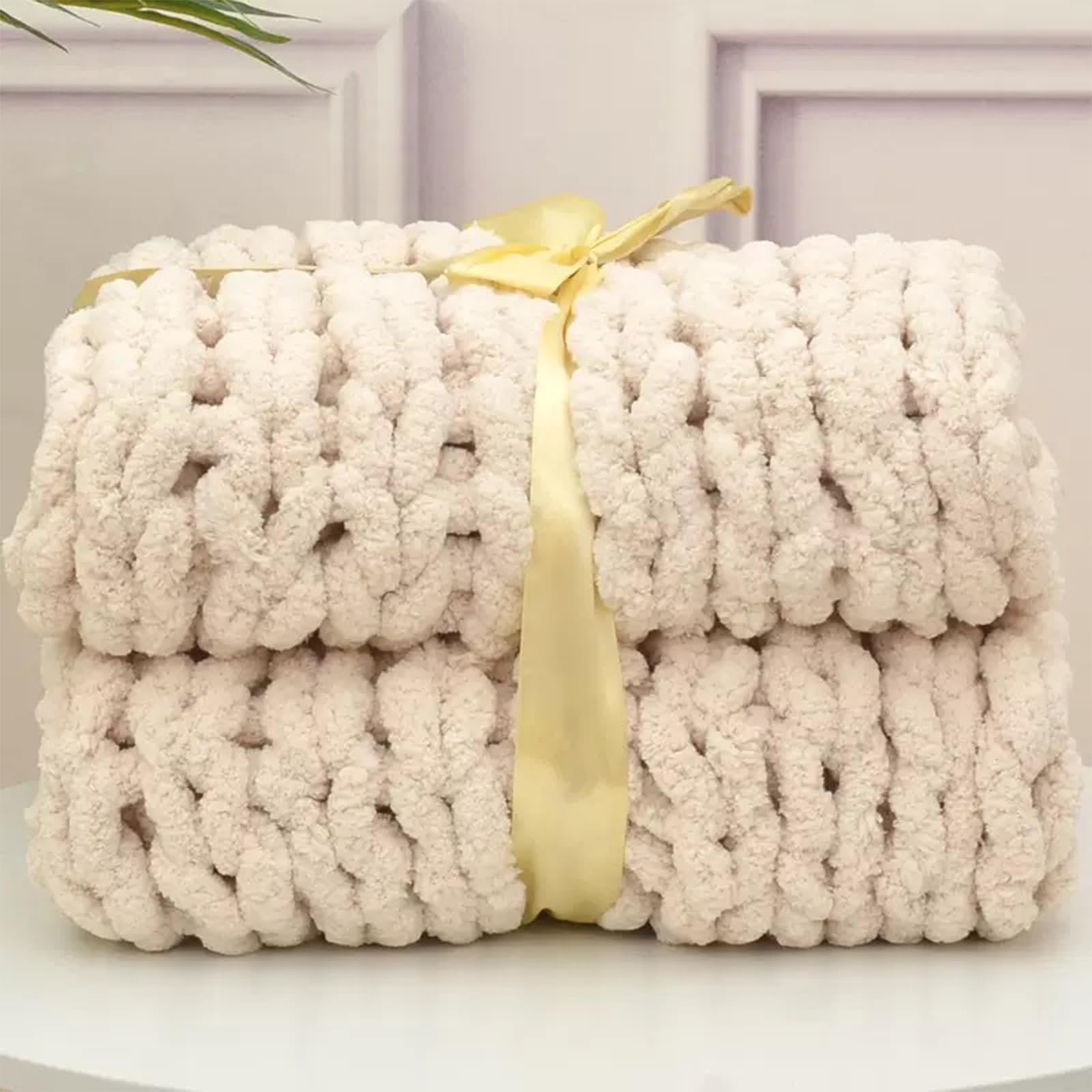 Gywztj M Chunky Knit Blanket, Knitted Blanket Chunky Knit Throw, 100% High-Grade Chenille Hand-Woven Blankets And Throws, Cozy Sofa Bed Chair Weighted Thick Woven Throw Blanket ( 100Cm×150Cm)