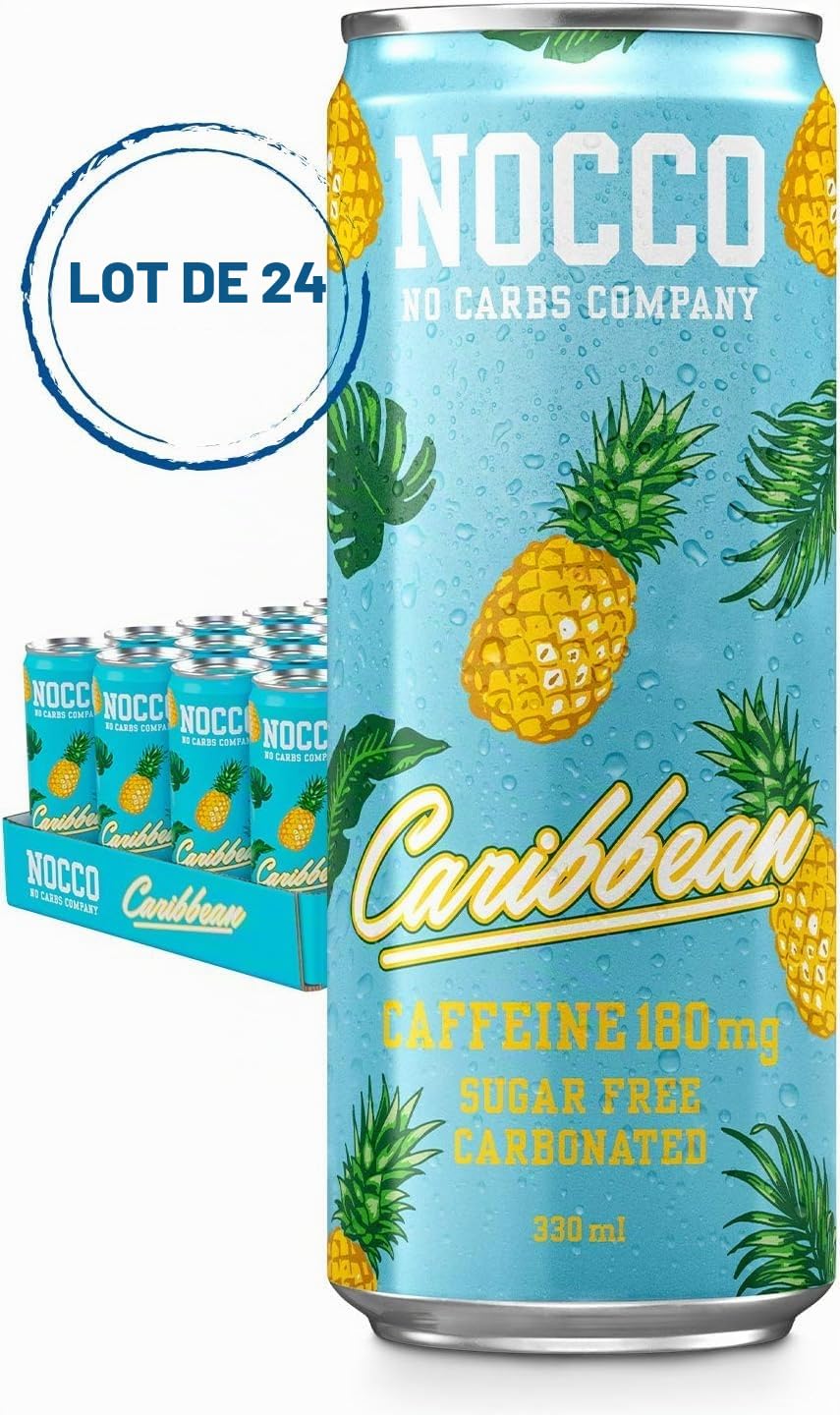 NOCCO BCAA Caraïbes 12 x 330 ml | Proteinreiches Energy - Obtenez des vitamines et du café boostés | Kohlensäurehaltige Sportgetränke für Muskelleistung et - régénération
