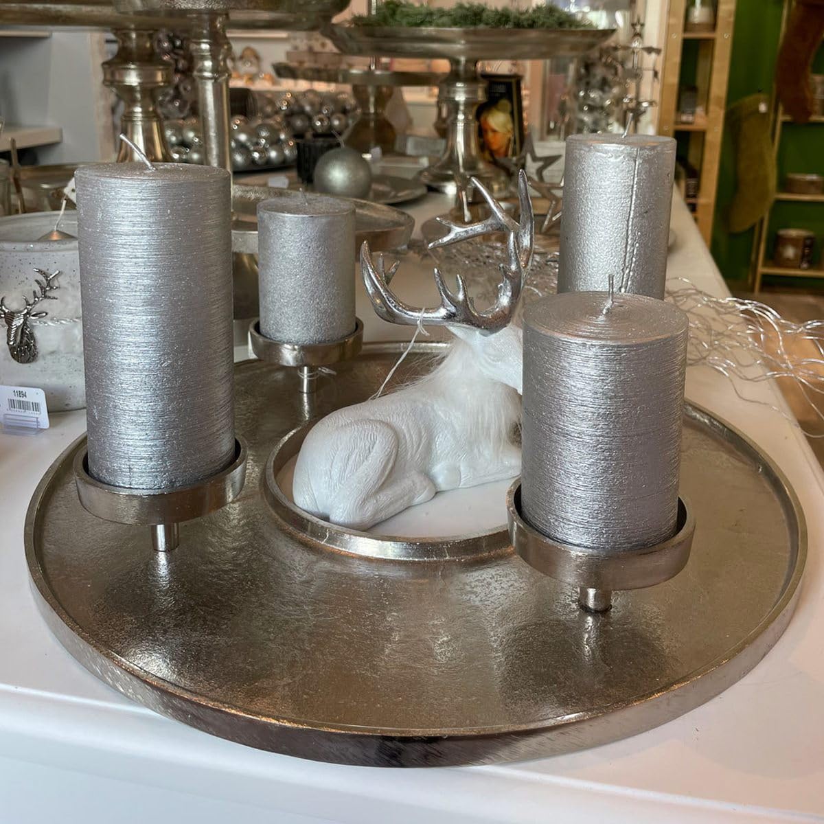 Riffelmacher Adventskranz Kranzschale Ø 41 cm | Metall Silber | Runde Adventsschale für Kerzen & Deko | Modern festlich | 74537