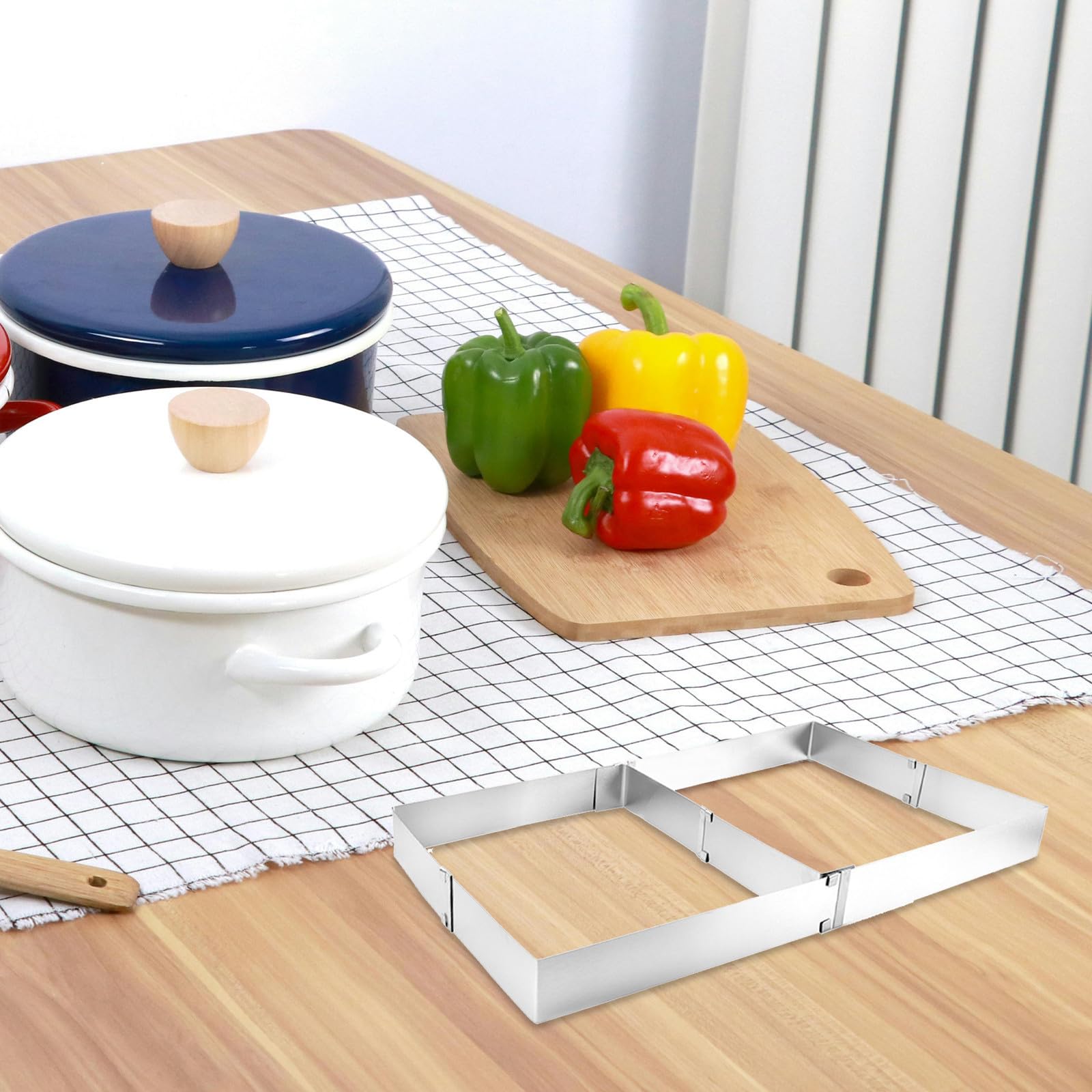 Molde para Pasteles Rectangular Ajustable de 10-20 Pulgadas de Acero Inoxidable, Resistente a Cambios de Temperatura, Adecuado para Enfriamiento y Congelación, Paquete de 2 Piezas