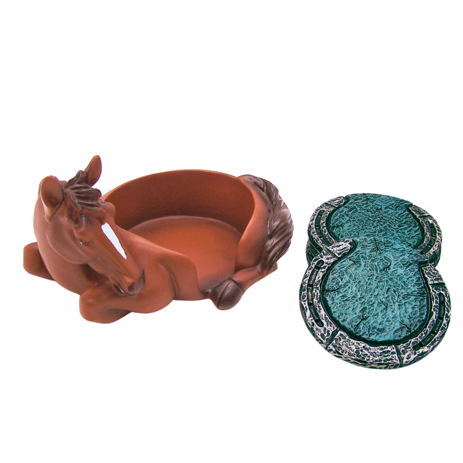 Horseshoe Coaster Set With Laying Horse Holder – Turquoise & Brown Resin Coasters, Set Of 4