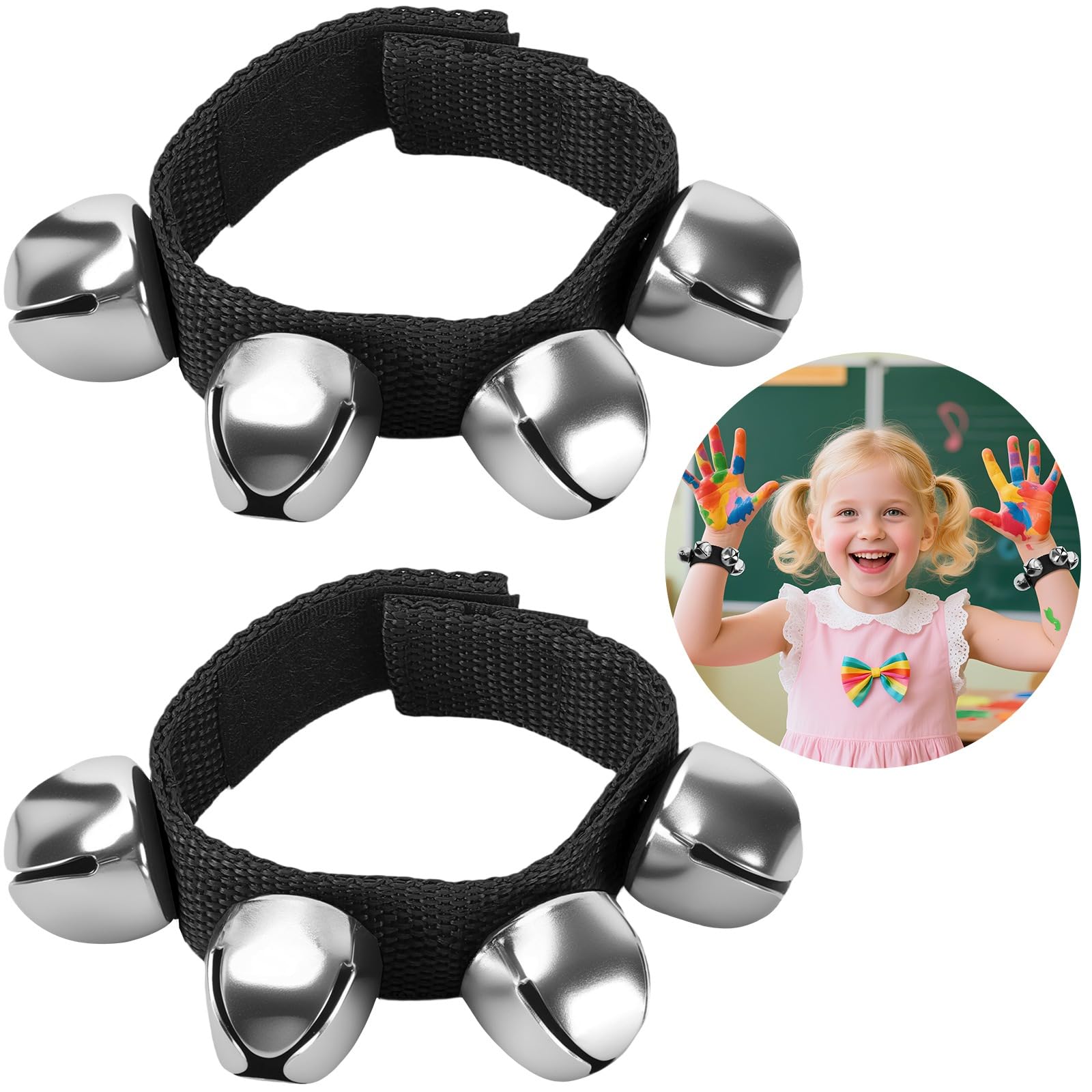 2 Packs Wrist Bells, Wrist Bells Bracelets Jingle Bells Adjustable Hand Ankle Bells Musical Instruments for Christmas Party Favors,
