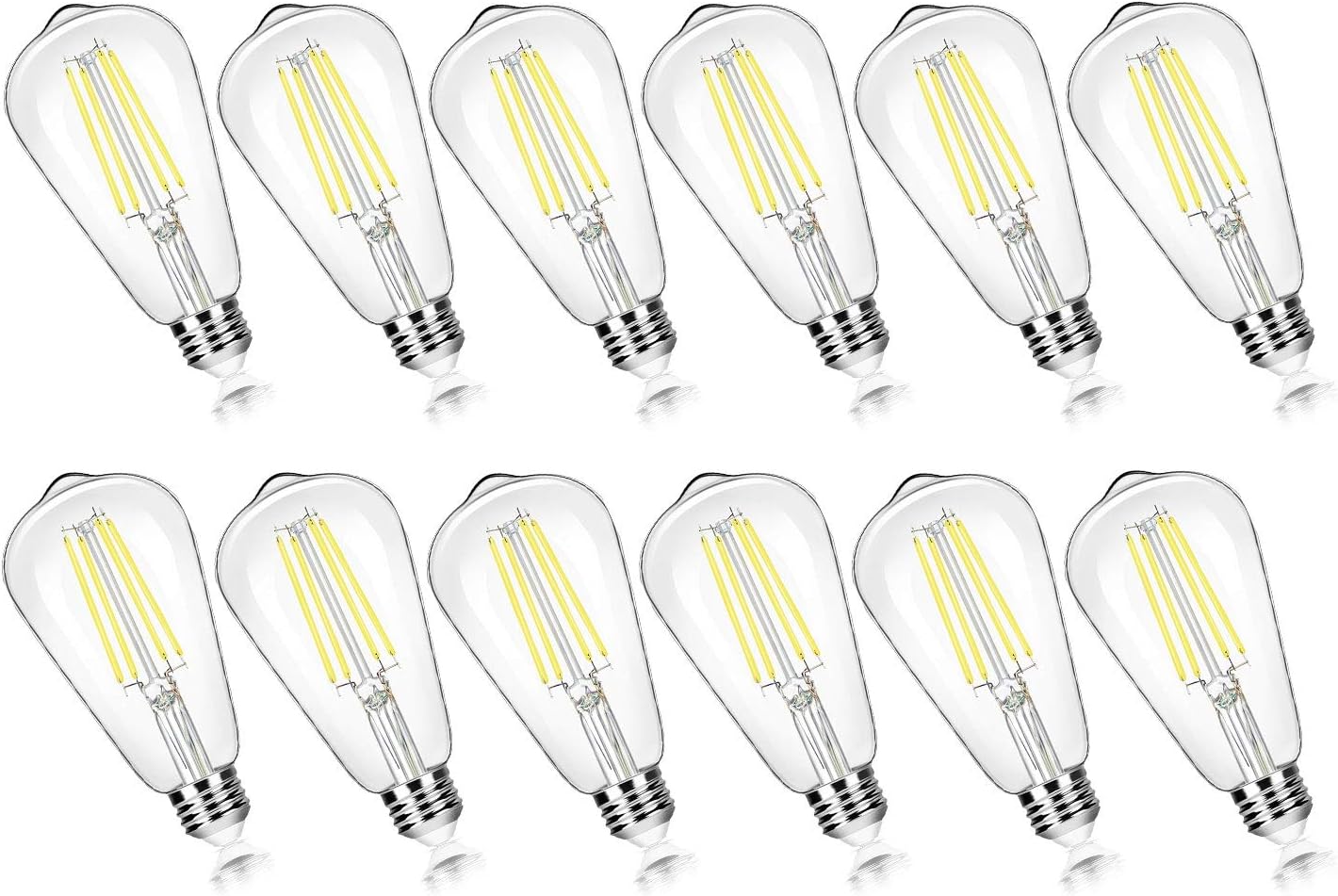 12-Pack Vintage 7W ST58 LED Edison Light Bulbs 60W Equivalent, 850Lumens, 5000K Daylight White, E26 Base LED Filament Bulbs, CRI90+, Antique Glass Style Great for Home, Bedroom, Office, Non-Dimmable