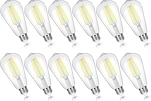 Paquete de 12 bombillas LED Edison vintage ST58 de 7 W, equivalente a 60 W, 850 lúmenes, luz blanca de día 5000 K, bombillas LED de filamento de