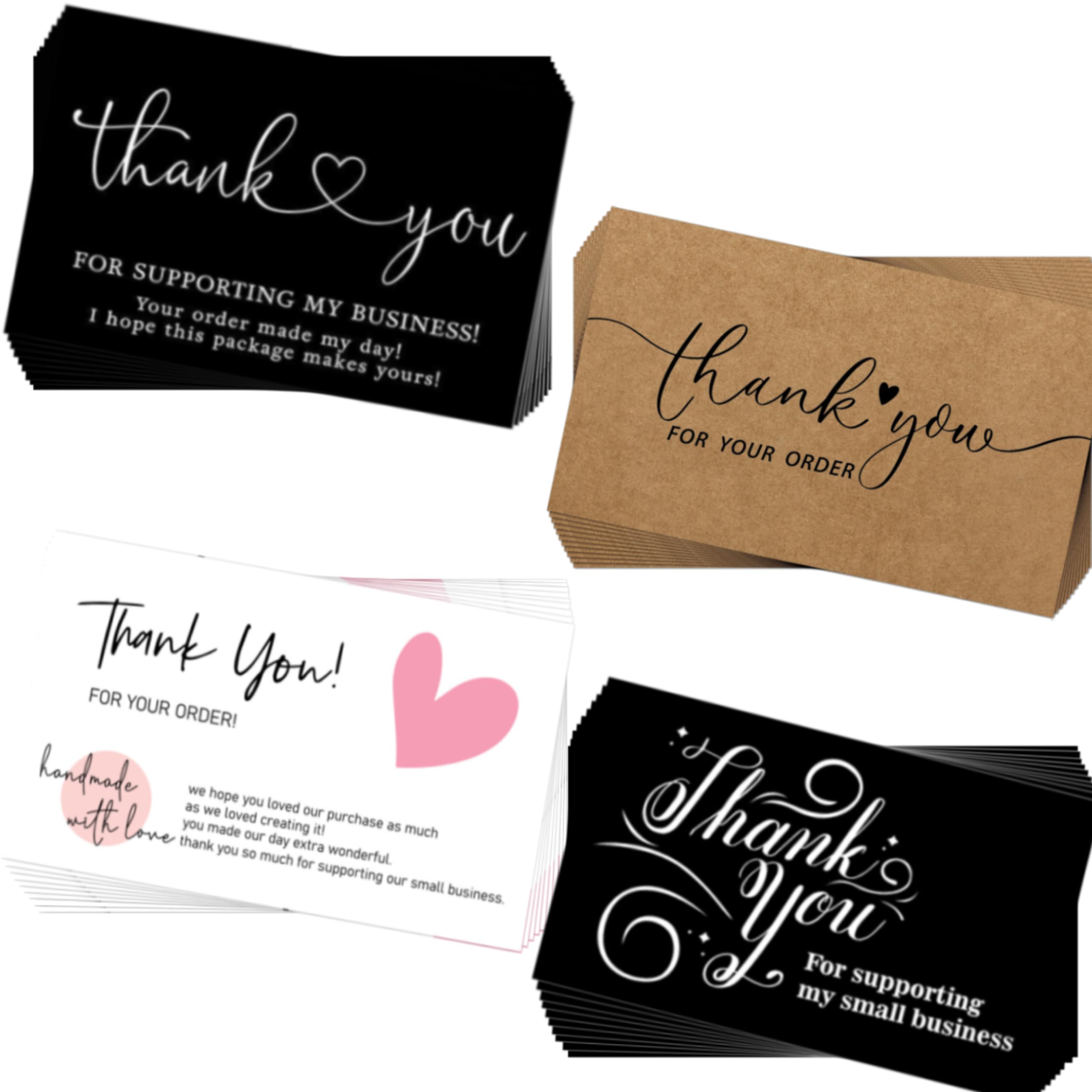 NESLIN 200pcs Thank You For Supporting My Small Business Cards, 4 Styles Elegant and Professional Design, 2" x 3.5", Recommended for Online Retailers, Small Business Owners and Stores (Multicolor)