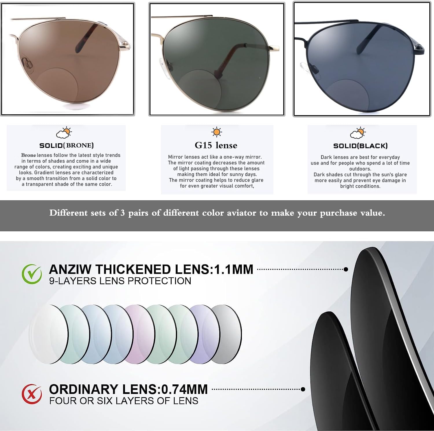 G15 Classic Bifocal Sunglasses,Command Aviator Metal Reading Glasses For Men and Women 1.0 - Image 2