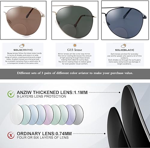 Miniatura 14 de Classic Bifocal Sunglasses,Command Aviator Metal Reading Glasses For Men and Women