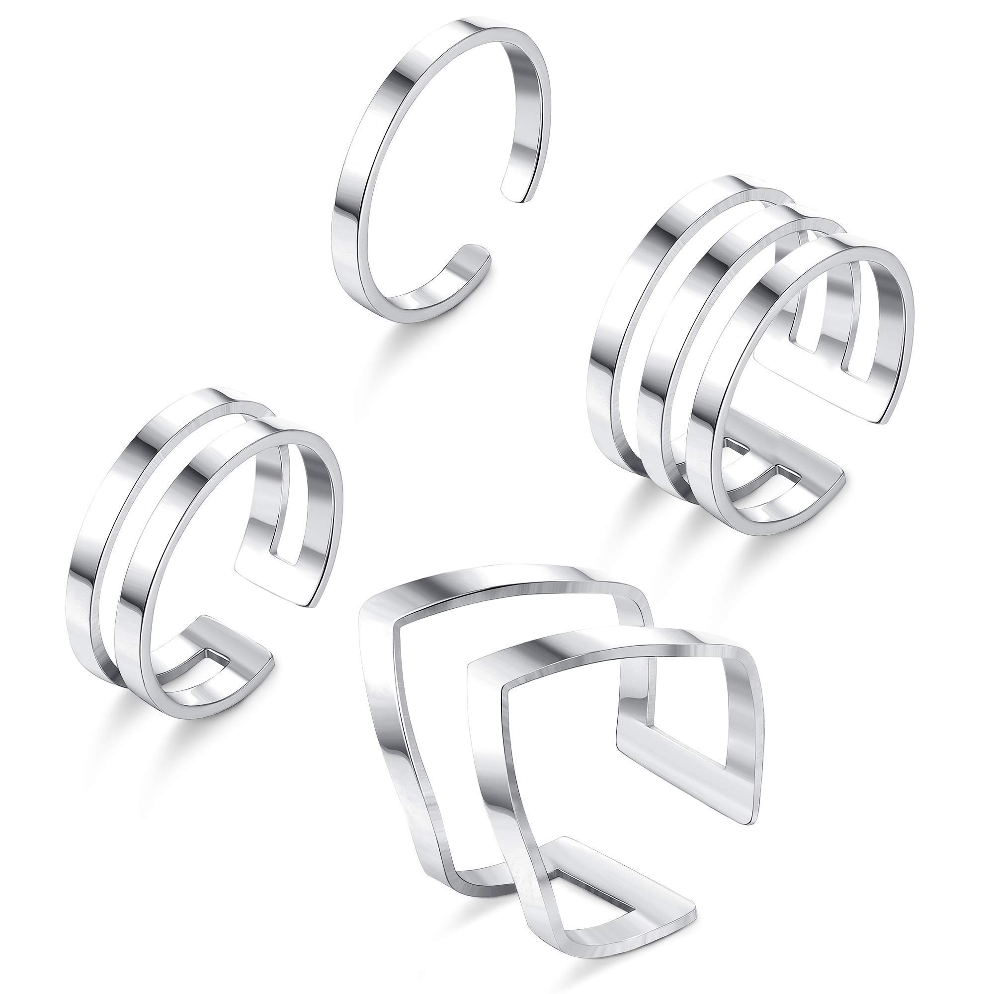 MILACOLATO4 Piezas de Acero Inoxidable 316L Apilable Nudillos Midi Anillos para Mujer Minimalista Chevron v Anillo Línea de uñas Ajustable Conjunto de Anillo de Pulgar