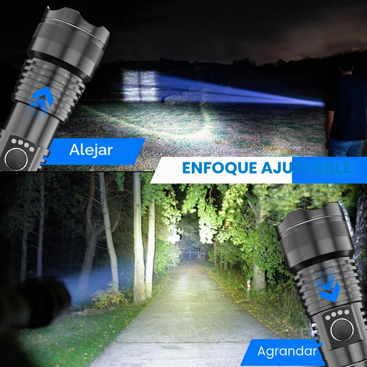 Linterna LED USB Recargable Superbrillante de 90000 Lúmenes XHP70 Zoomable
