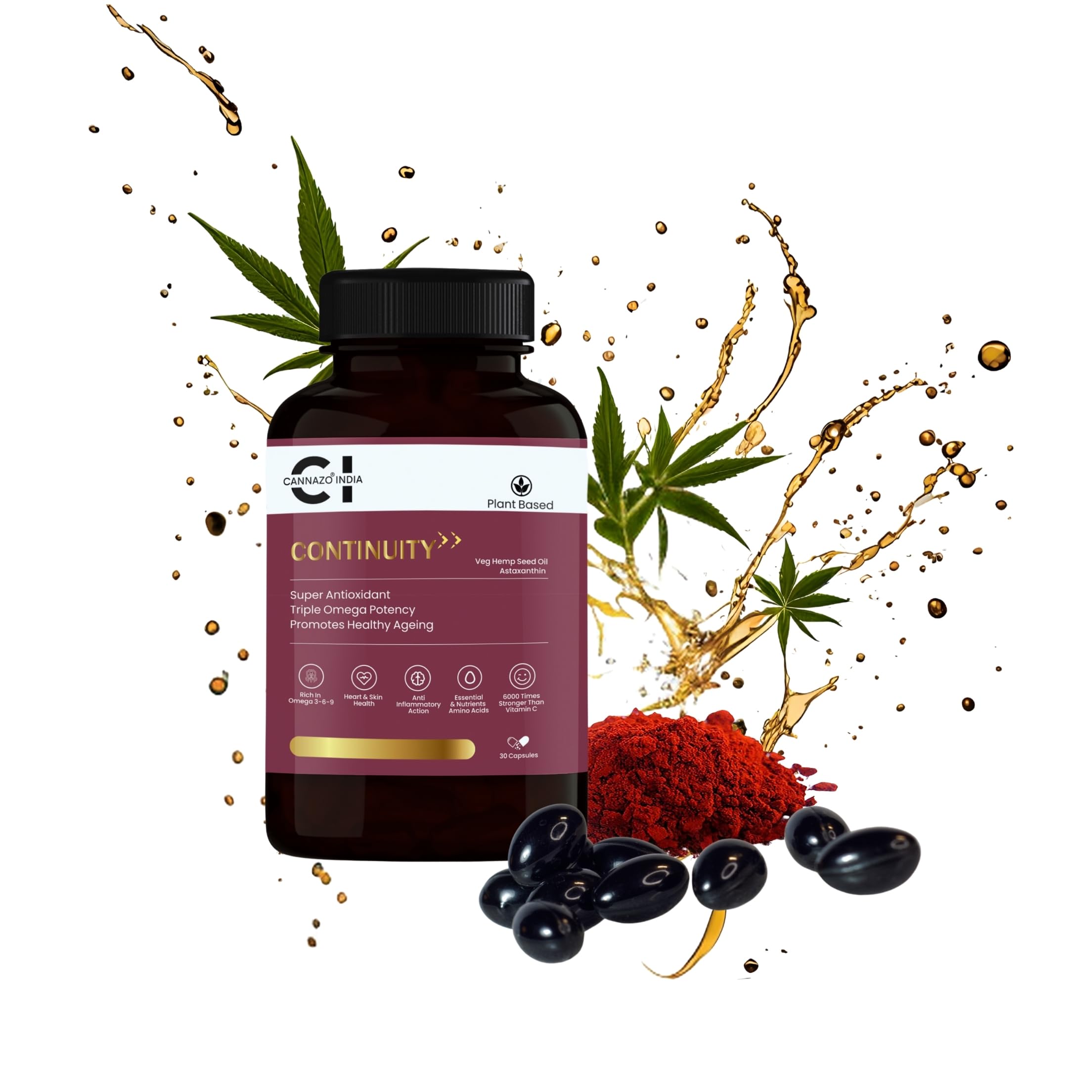 Cannazo India ® Continuity - 500mg - 30 Softgels |Powerful Antioxidants Supplements | Healthy Heart & Skin Enhancer, Age Defying | Omega-3, 6, 9 | 100% Natural Wellness, Astaxanthin + Hemp Seed Oil (B0D11KX6JQ) Amazon Price History, Amazon Price Tracker