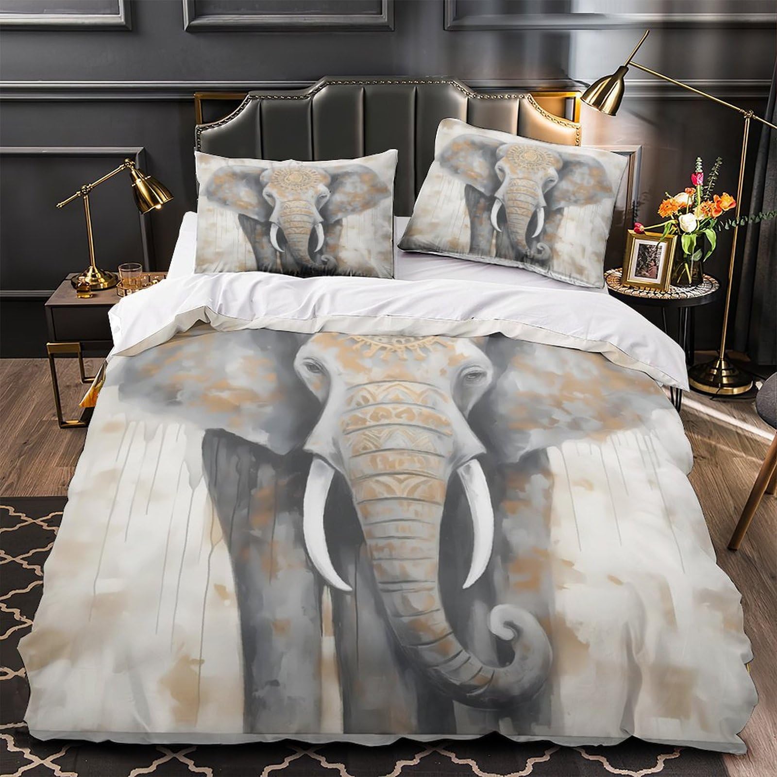 Housse de couette 220x240 grues élégantes parure de lit 3D microfibre confort King