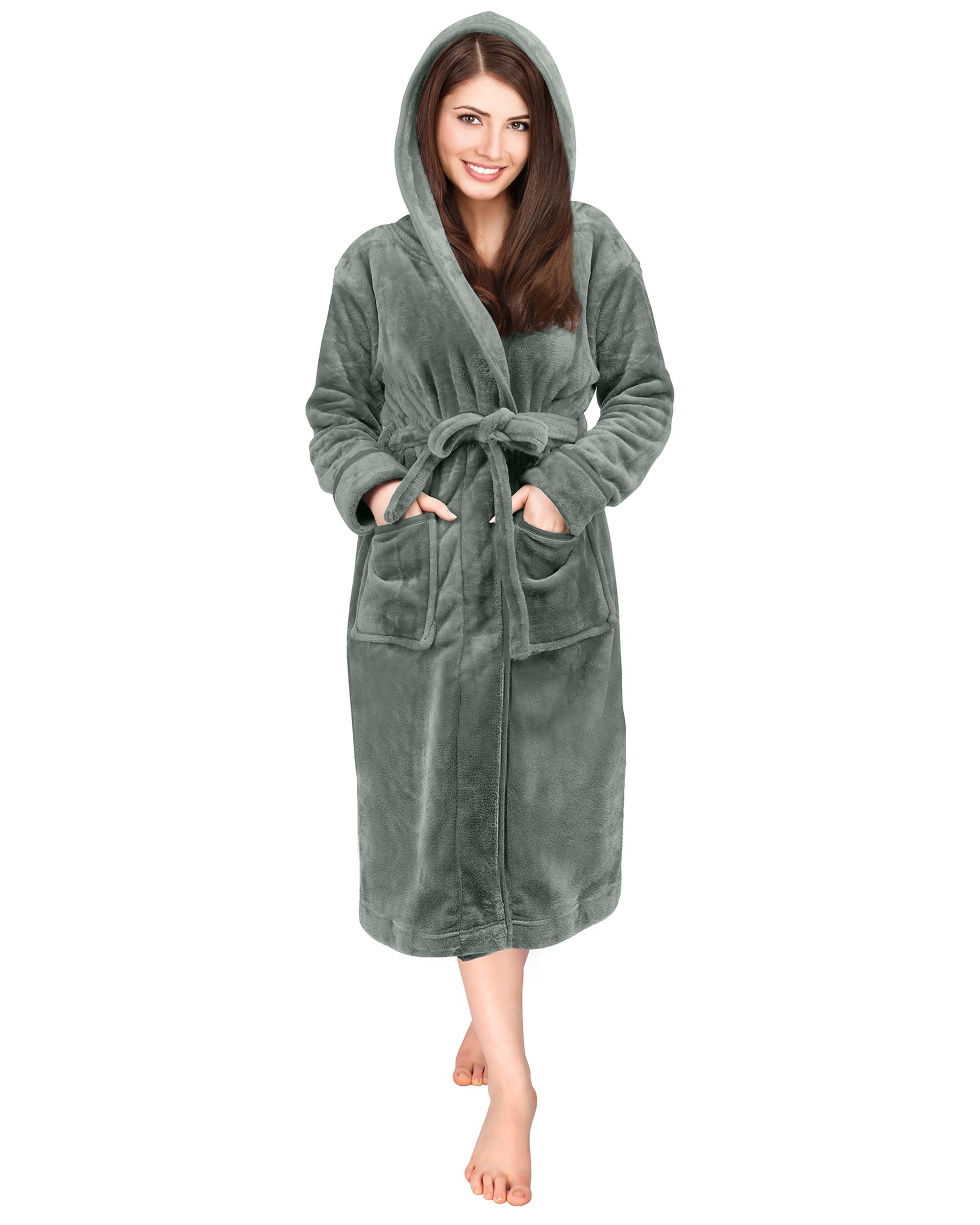 Luxury Ladies Hooded Dressing Gown Super Soft Fleece Women's Robe Comfortable Loungewear and Nightwear